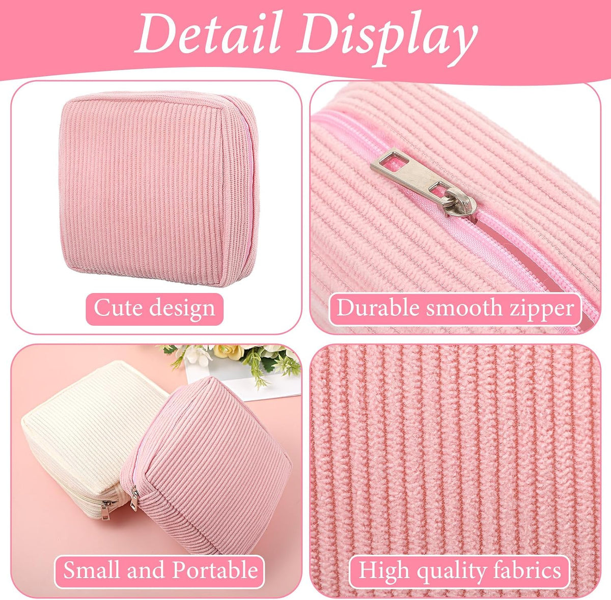 JIEYAO 2Pcs Corduroy Sanitary Napkin Storage Bag, Portable Period Bag for Women, Cute Period Pouch Soft Menstrual Cup Pouch Menstruation First Pad Bag Tampon Holder