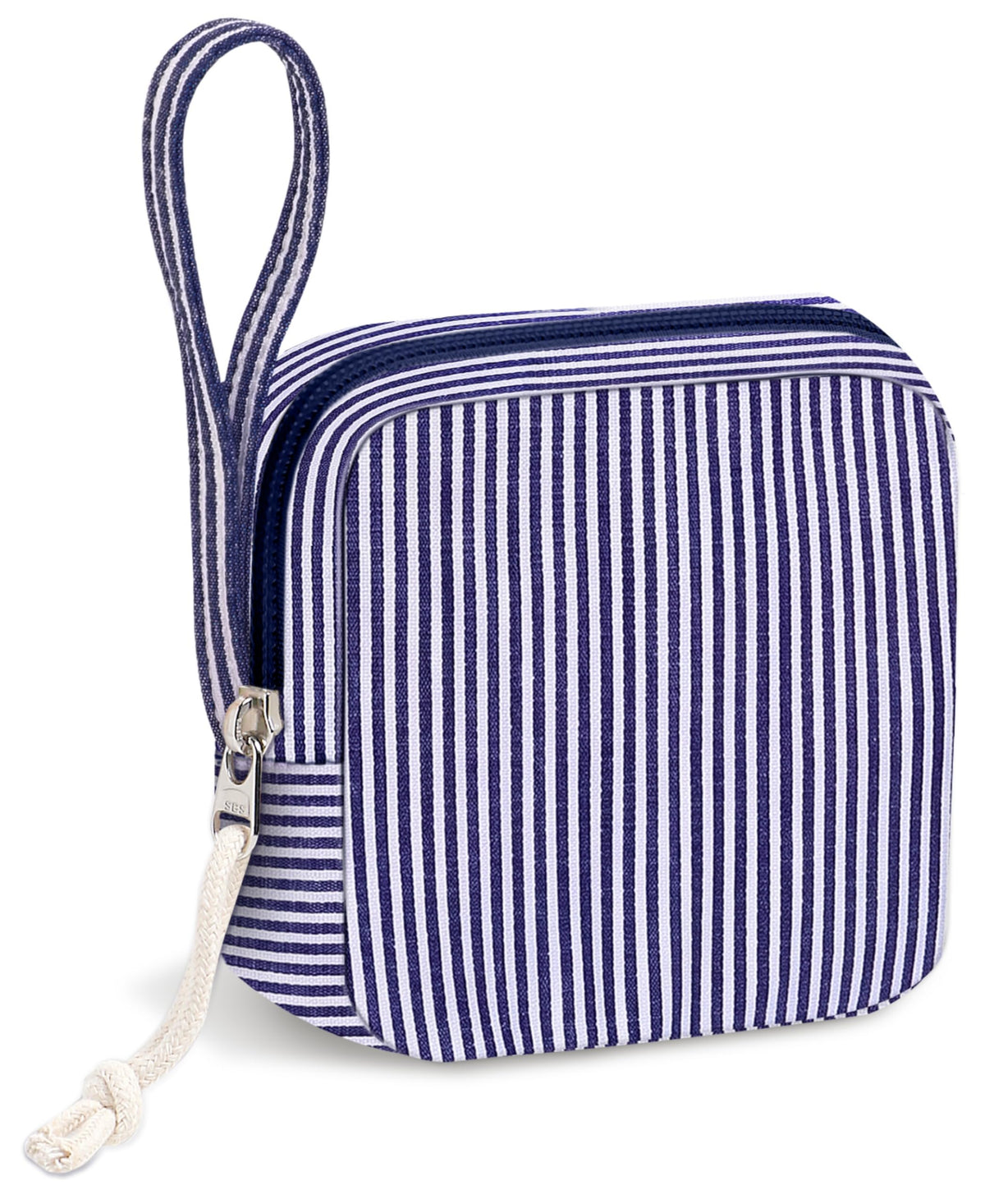 Corduroy Period Pouch for Women, Cute Sanitary Pad Pouch with Zipper, Portable Tampon Holder for Purse, Sanitary Napkin Storage Bag for Travel (Stripes Brown White)