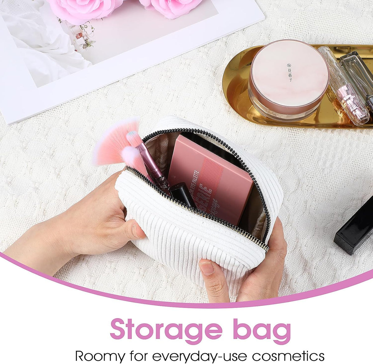Xinjoduz 1 PCS Menstrual Bags for Teen Girls, Mini Corduroy Travel Period Bag for Sanitary Napkin Storage Portable Makeup Pouch with Zipper Feminine Pad Bags Tampon Holder for Women Purse(White)