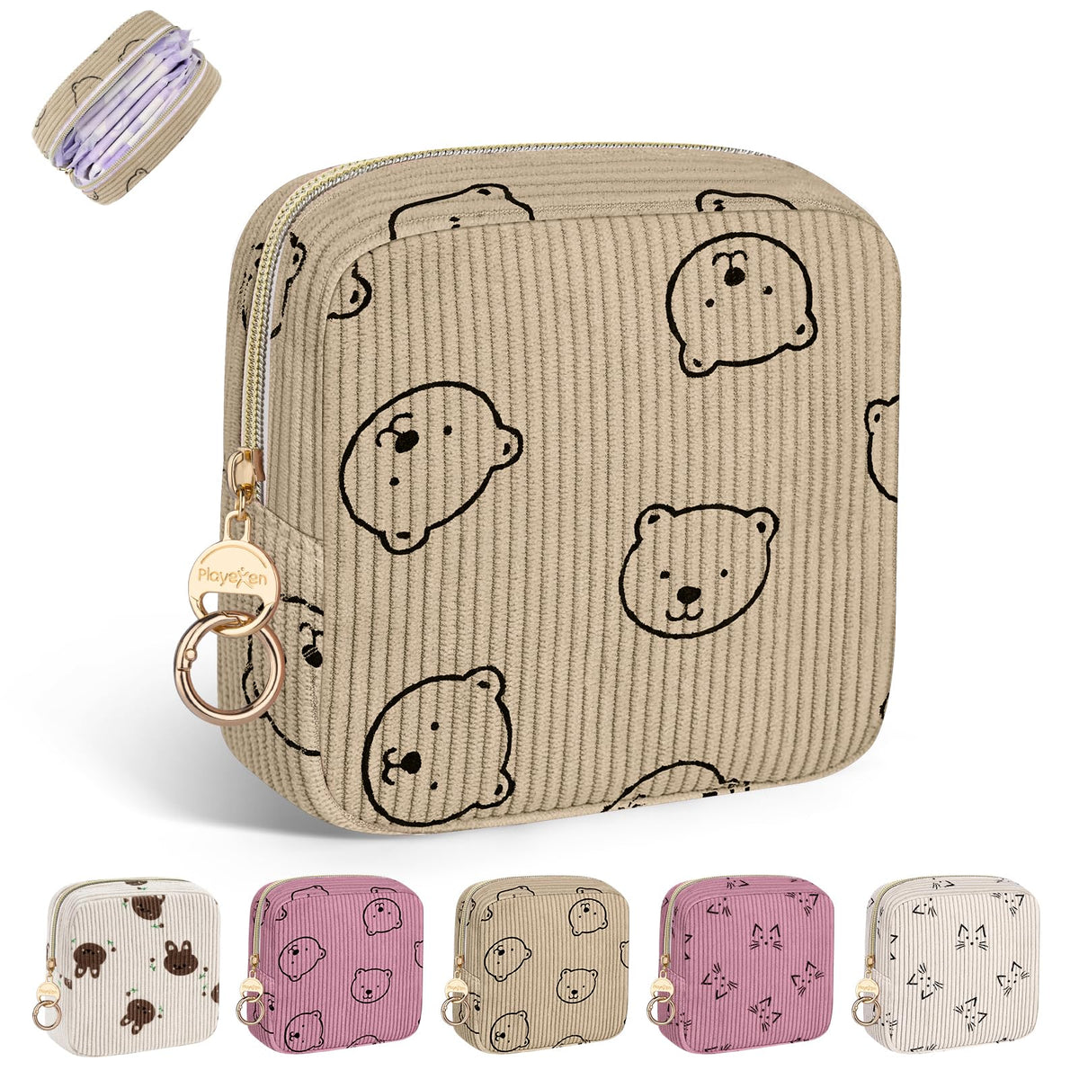 Period Bag for Teen Girls, Corduroy Sanitary Napkin Pouch, B-DPink