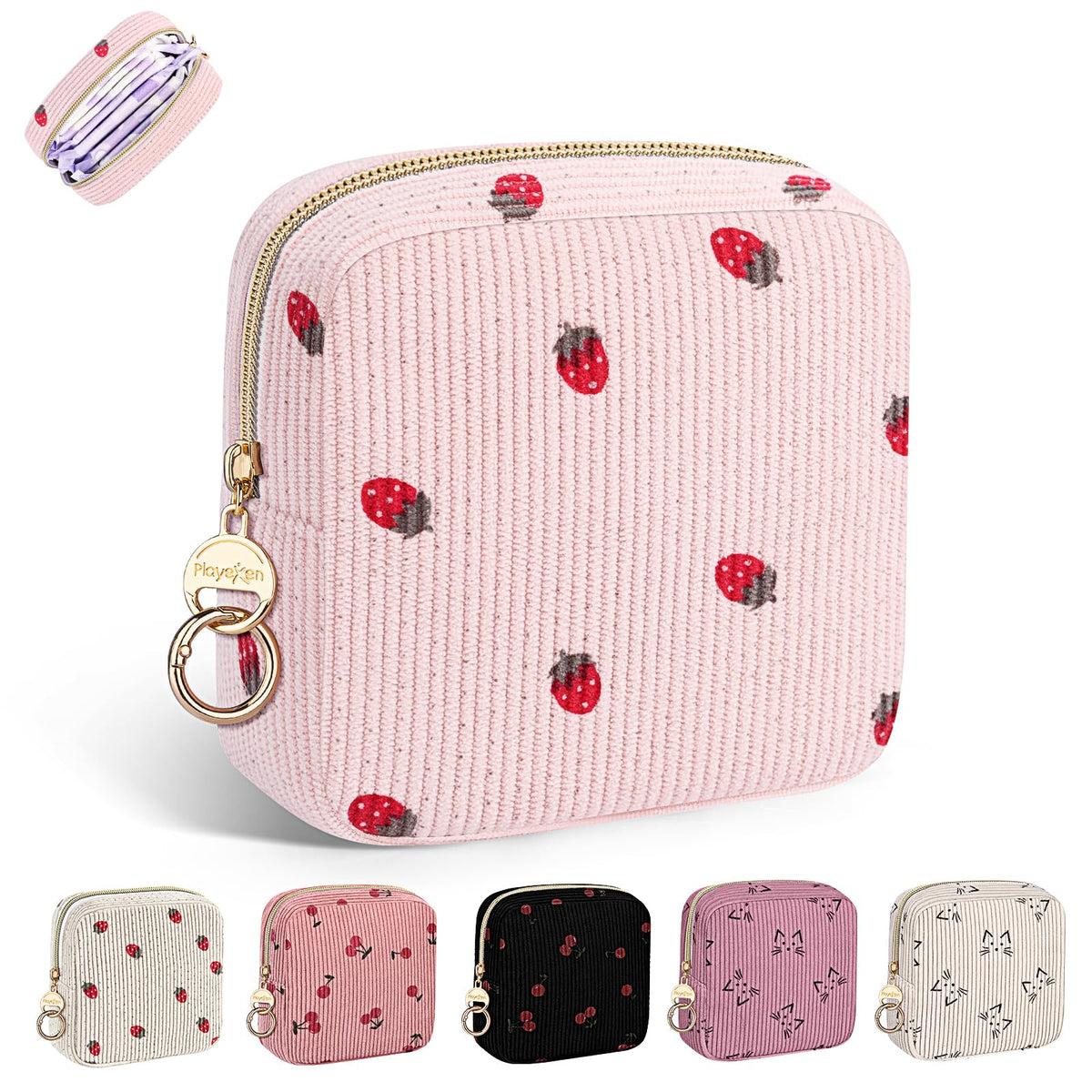 Period Bag for Teen Girls, Corduroy Sanitary Napkin Pouch, B-DPink