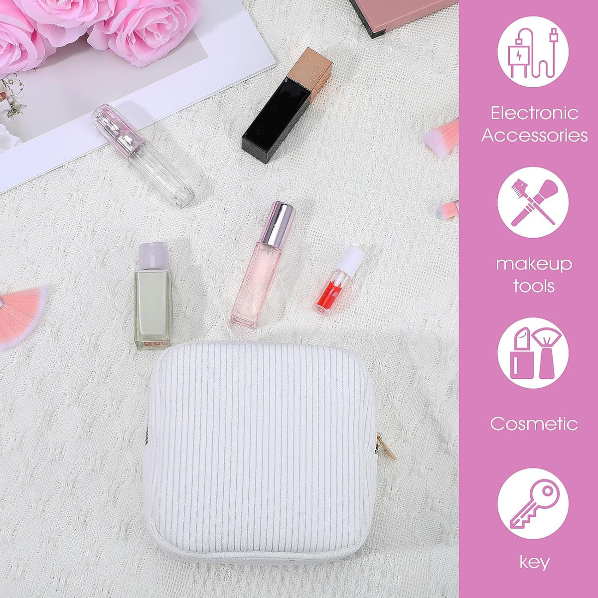 Xinjoduz 1 PCS Menstrual Bags for Teen Girls, Mini Corduroy Travel Period Bag for Sanitary Napkin Storage Portable Makeup Pouch with Zipper Feminine Pad Bags Tampon Holder for Women Purse(White)