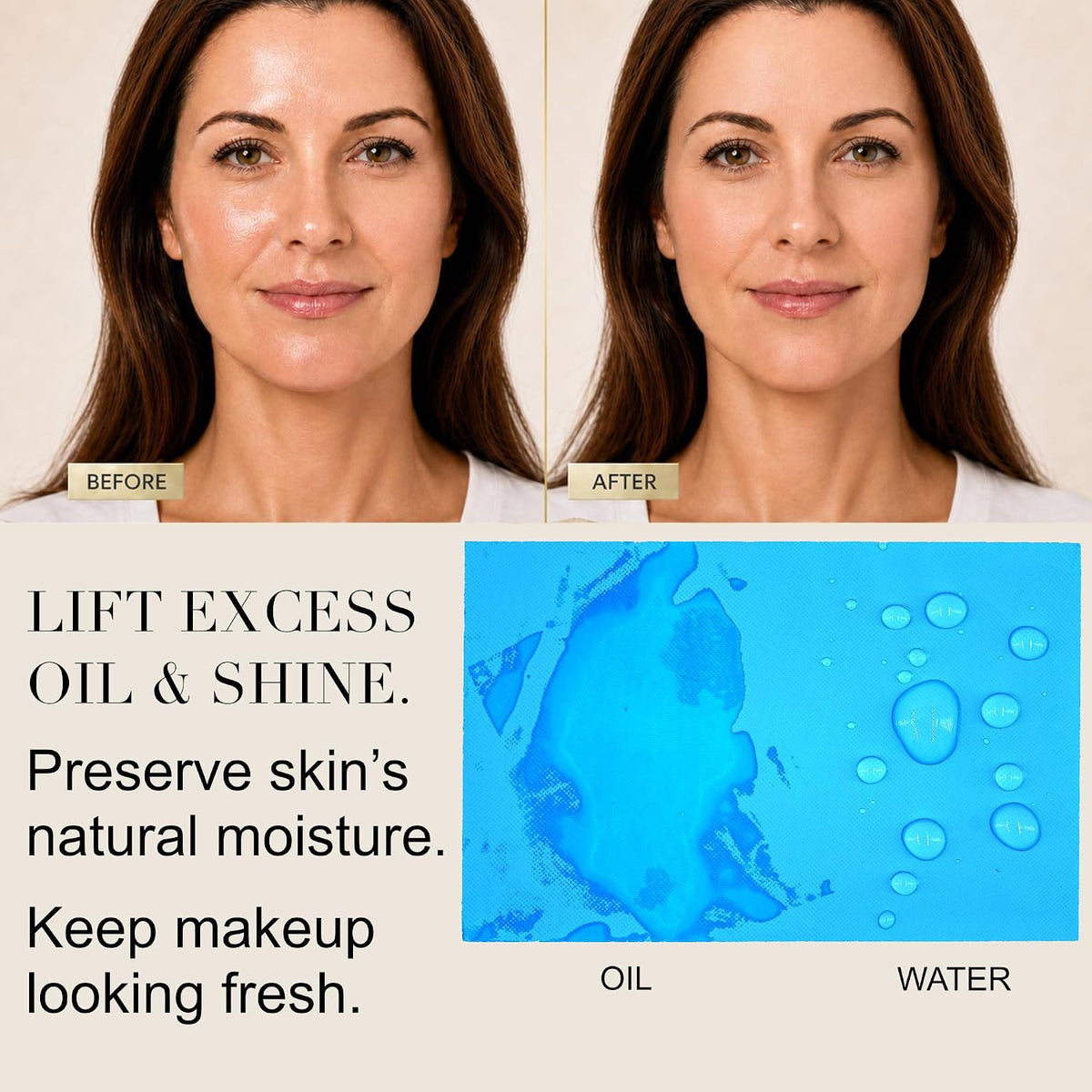 Oil Absorbing Sheets for Face, Non-Drying Feel, Mirror Compact & Puff