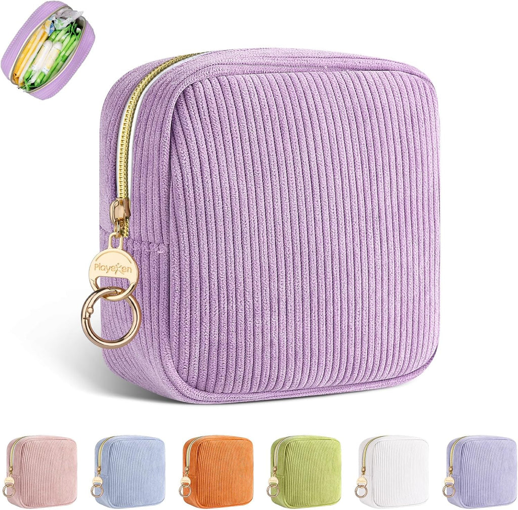 Period Bag for Teen Girls, Corduroy Sanitary Napkin Storage Bag, Menstrual Pad Pouches Tampon Holder for Purse