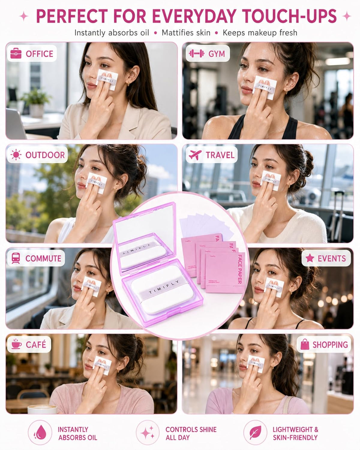 500PCS Oil blotting sheets for face,Papers with Mirror & Puff, Lavender