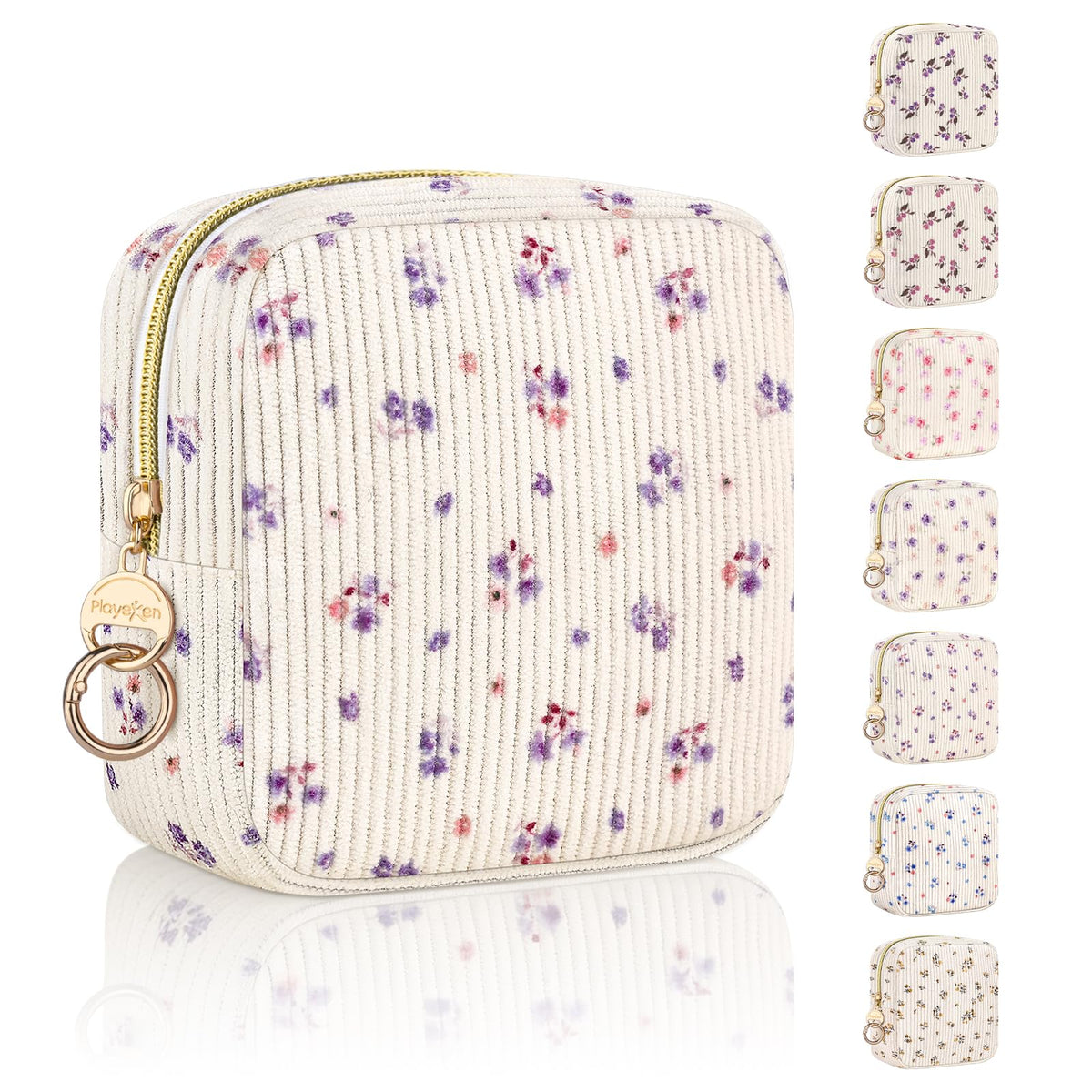 Floral Period Bag, Small Period Pouches for Teen Girls, Quilted Sanitary Napkin Storage Bag, Compact Discreet Pad and Tampon Holder for Purse (Floral-Blue)