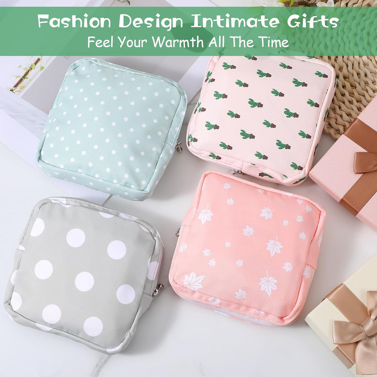 ElevateTech Sanitary Napkin Storage Bags, 4 Pcs Pad Bag for Period Tampon Bags Portable Menstrual Pad Pouch Feminine Pouch First Period Bag Gifts for Women