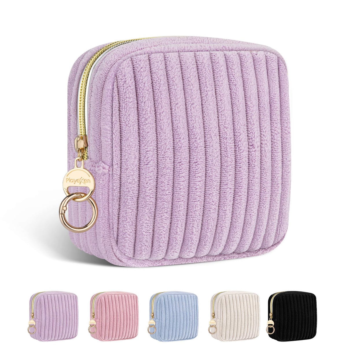 Period Bag for Teen Girls, Corduroy Sanitary Napkin Pouch, S-Beige