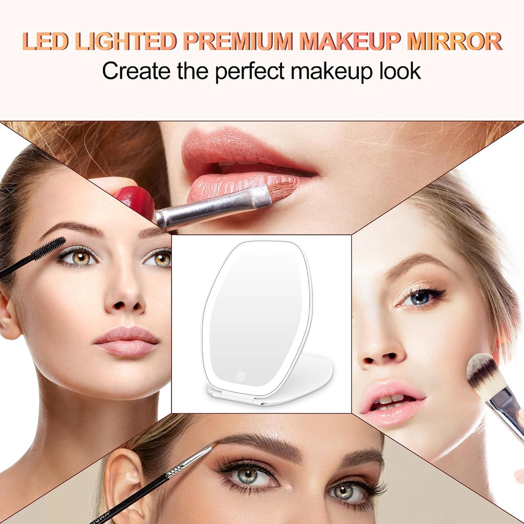 COSYGLOW Travel Makeup Mirror with Light, Portable Hexagon Vanity Mirror