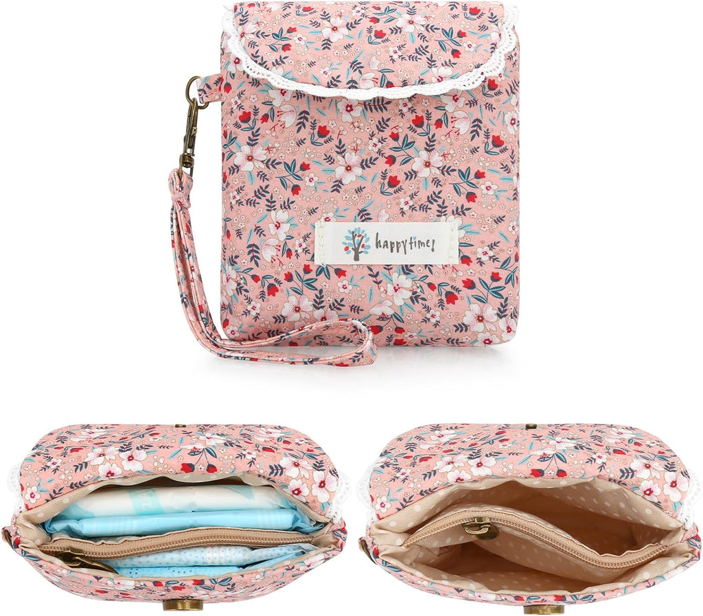 Vintage Floral Period Bag, Sanitary Pad & Tampon Organizer Pink