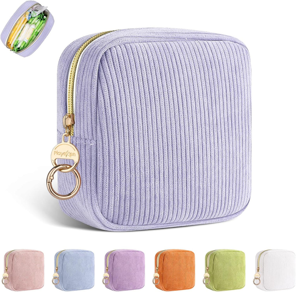 Period Bag for Teen Girls, Corduroy Sanitary Napkin Storage Bag, Menstrual Pad Pouches Tampon Holder for Purse
