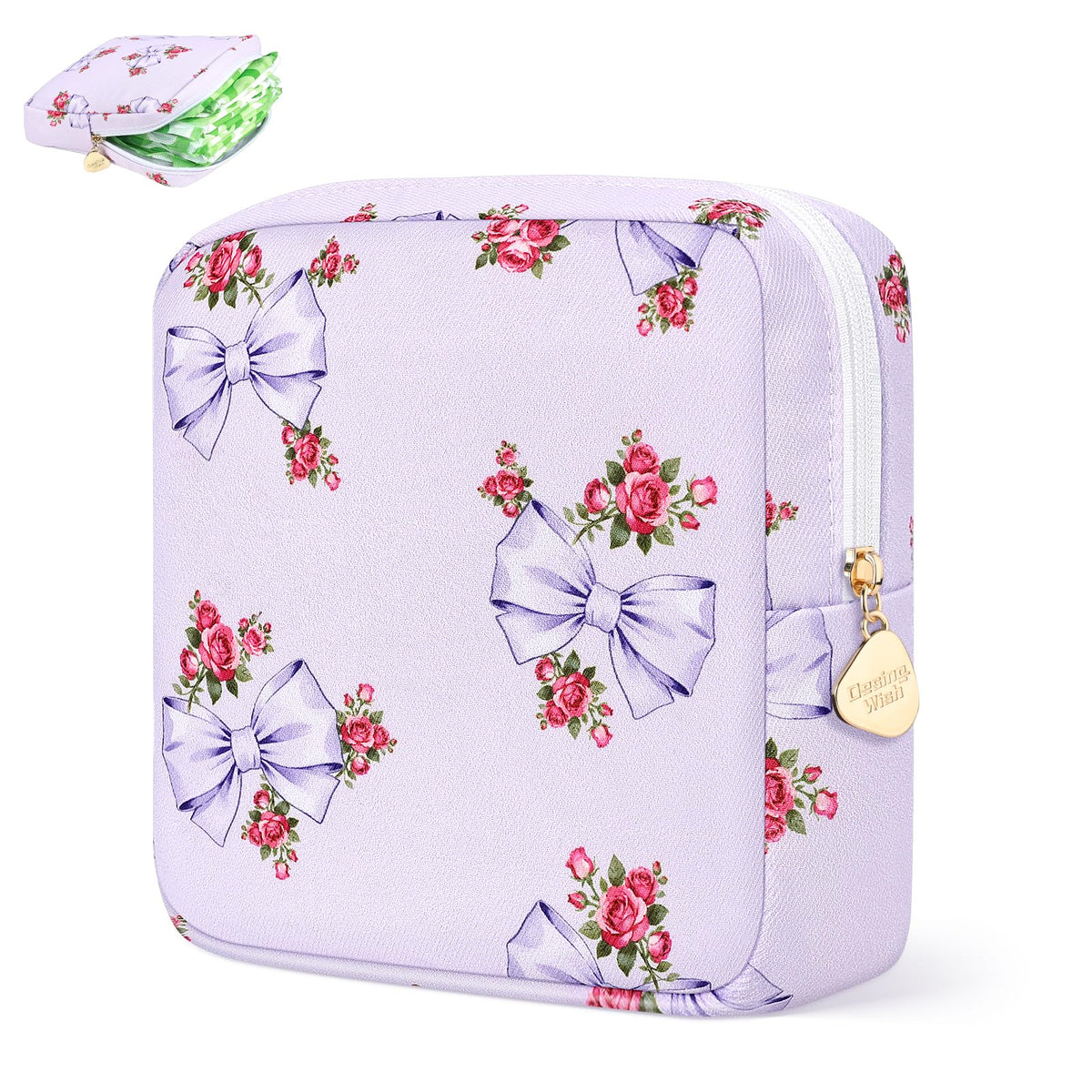 Period Bag Pouch Soft Cloth Sanitary Napkin Storage Bag Portable Menstrual Pad Pouches Tampon Holder for Purse First Period Kit for Girls 9-12 (Rose-Pink Check)