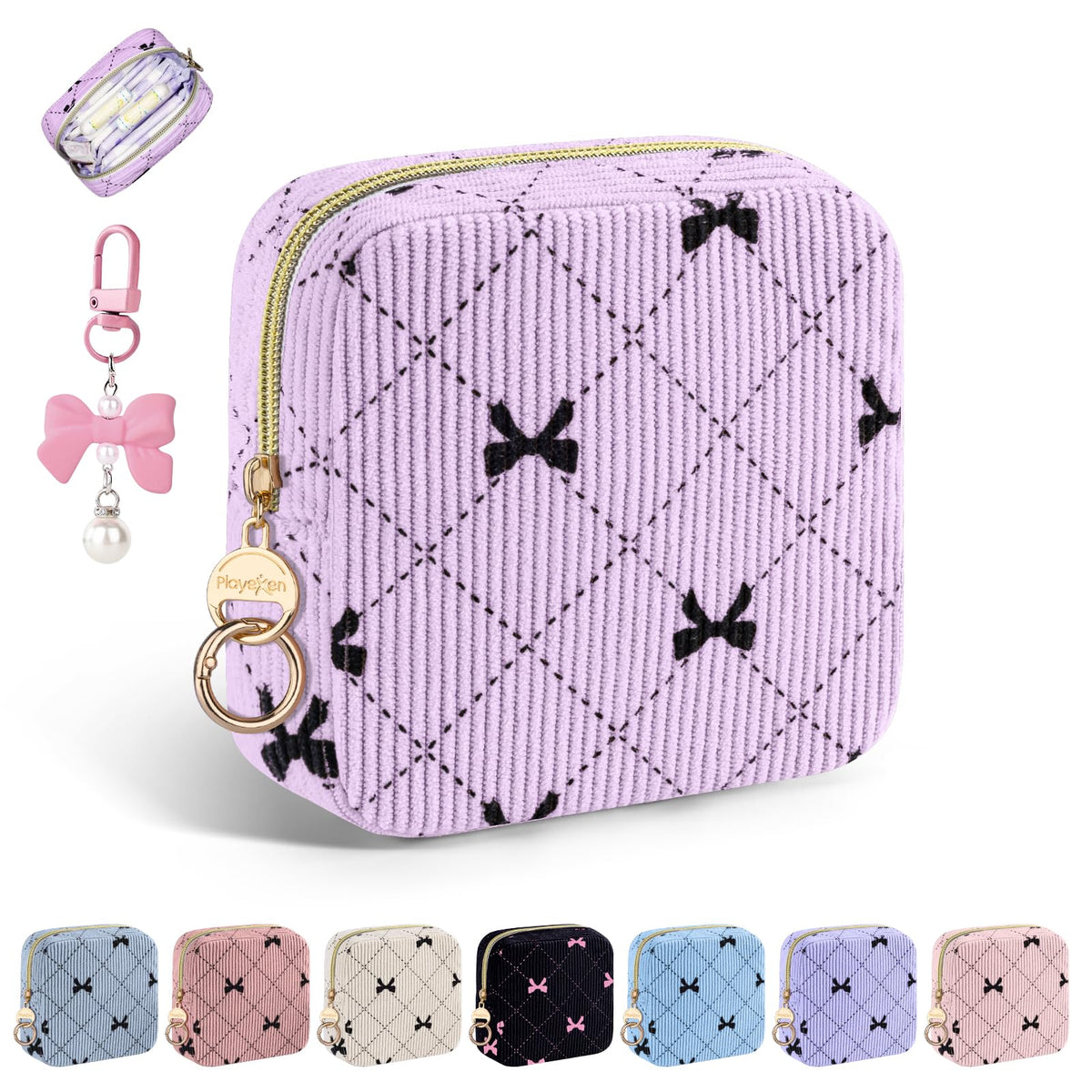 Period Bag for Teen Girls, Corduroy Sanitary Napkin Pouch, B-DPink