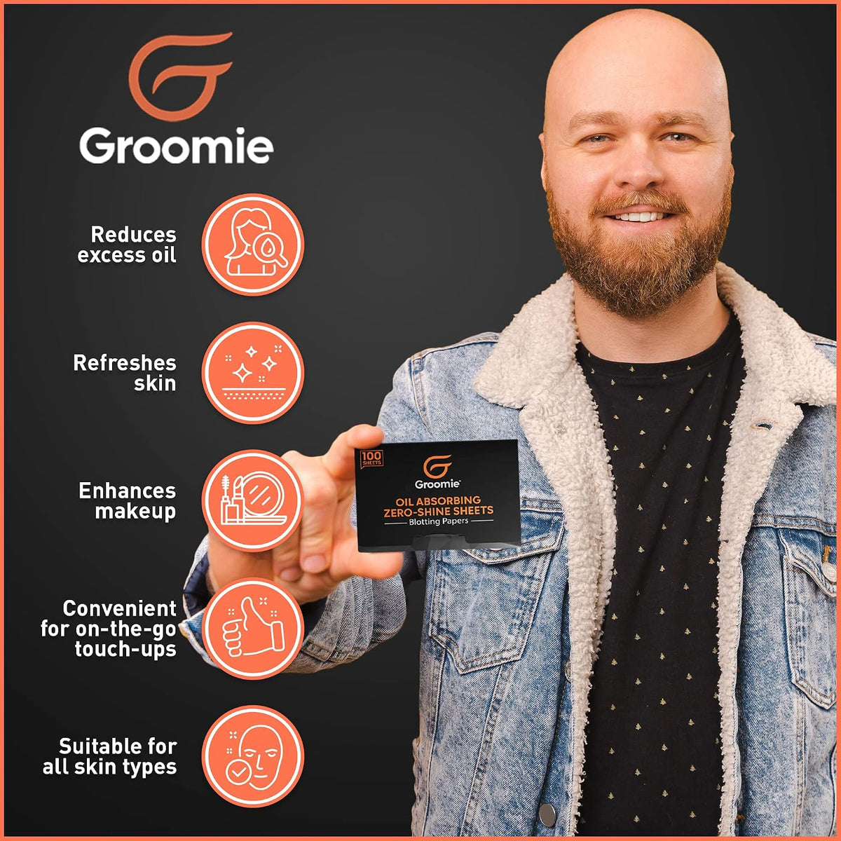 Groomie Oil Absorbing Blotting Sheets with Bamboo Charcoal, 100 Count
