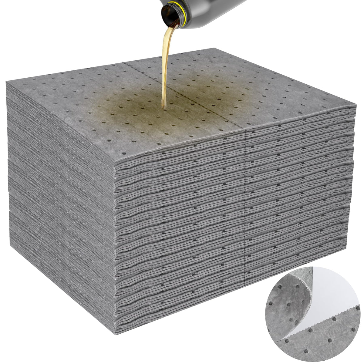 100PC Oil Absorbent Pads | 13"x10" Meltblown Polypropylene Mats, Hand-Tear Lines for Automotive & Workshop | Vacuum Eco-Packaging, Reusable Spill Control