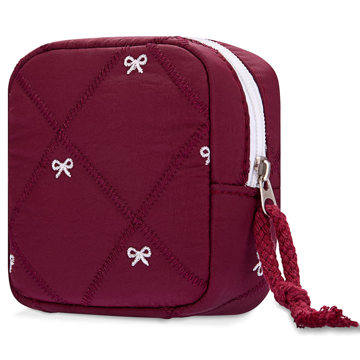 Quilted Bow Period Bag, Period Pouches for Teen Girls Women(Black)