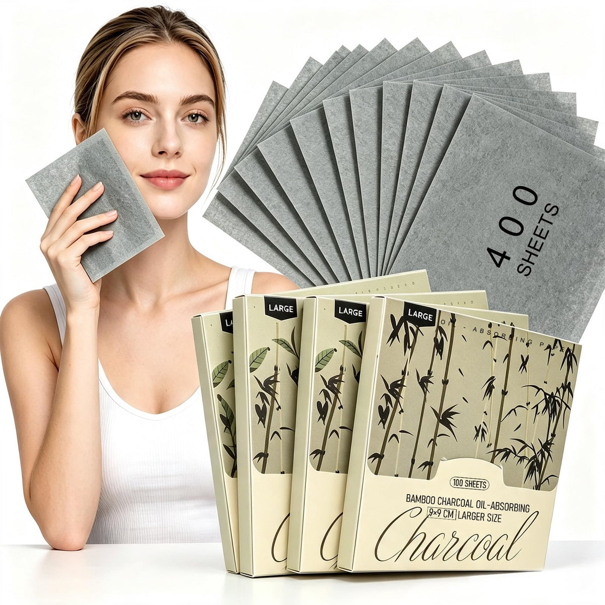 KYDA 200 Sheets Face Oil Blotting Paper, Included Refills, Mirror and Puff, Oil Absorbing Sheets for Matte Makeup, Controls Shine, Absorb Excess Oil, Travel Size Gentle Face Makeup