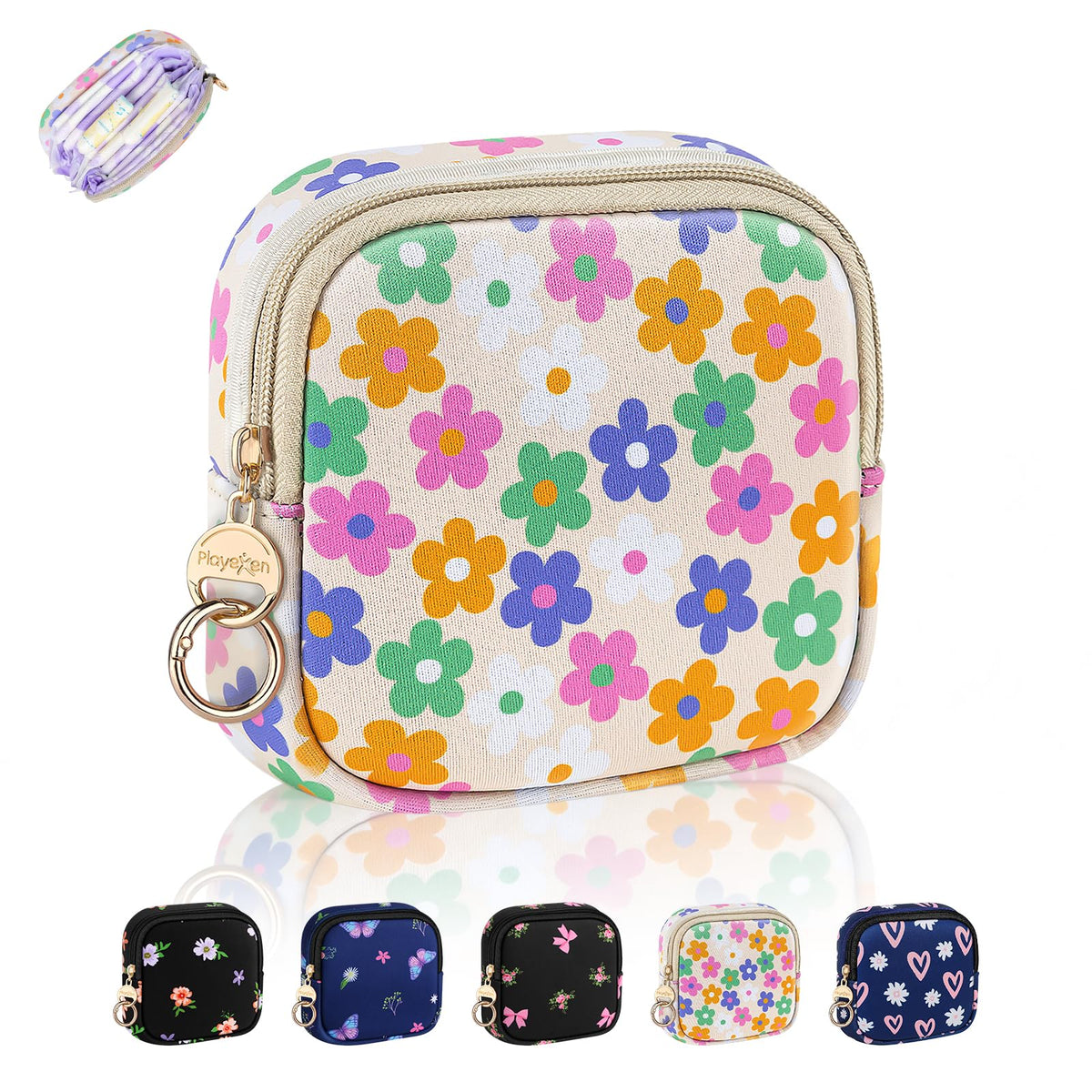 Period Bag for Teen Girls, Neoprene Cute Sanitary Napkin Storage Bag, Menstrual Pad Pouch Tampon Holder (Hearts)