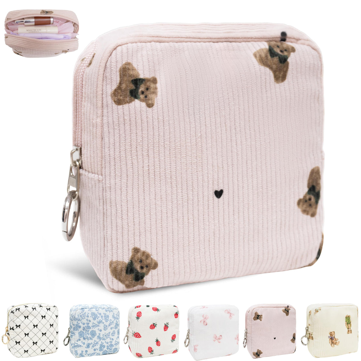 Period Bag for Women, Corduroy Tampon Holder for Purse, Pink