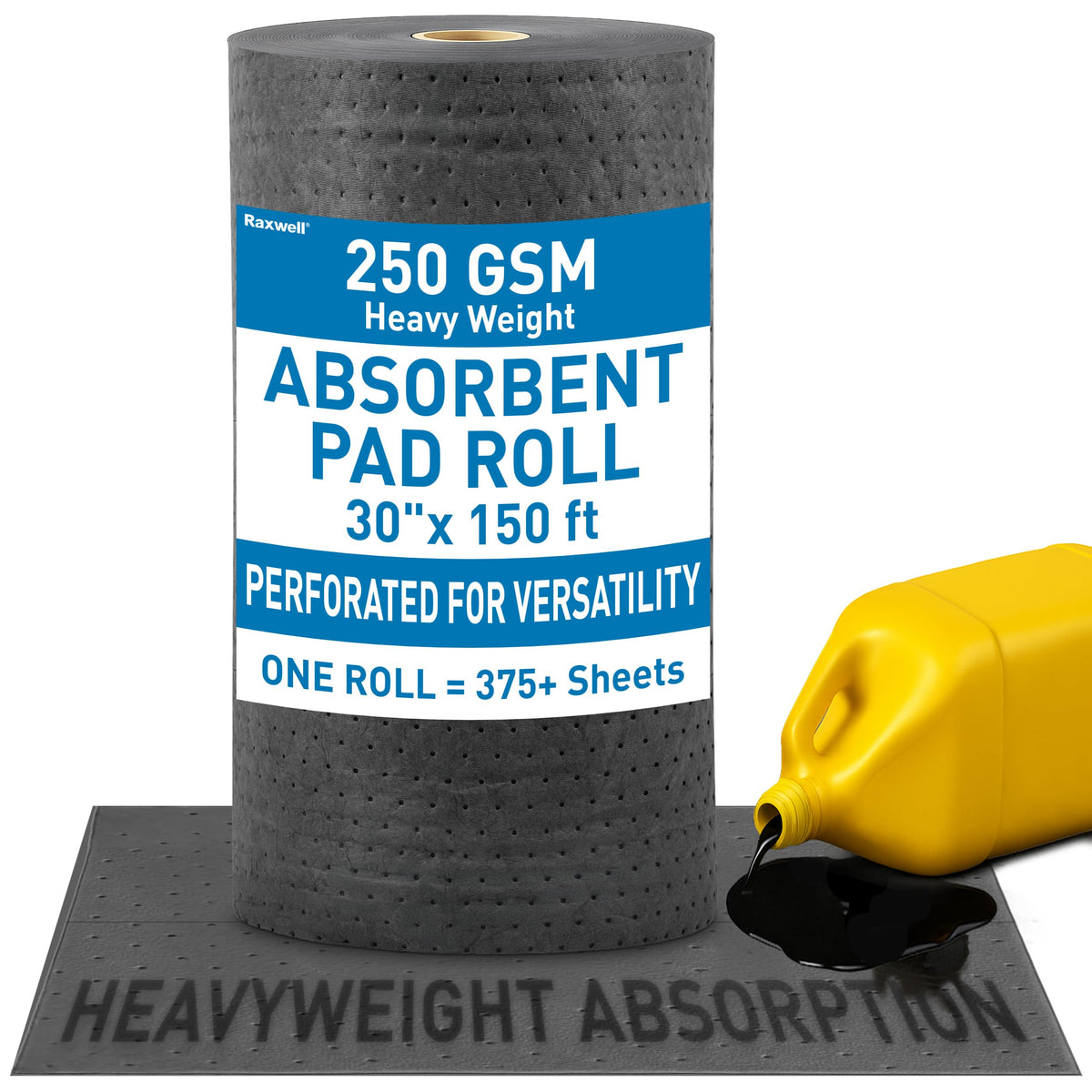 Raxwell Oil Absorbent Pads 200 Pack – 16” x 18” Heavy-Duty Spill Pads, 8-Layer Polypropylene, Dimpled & Perforated Universal Absorbent Sheets - Garage Floor Mat for Oil, Coolant, Water & Chemicals