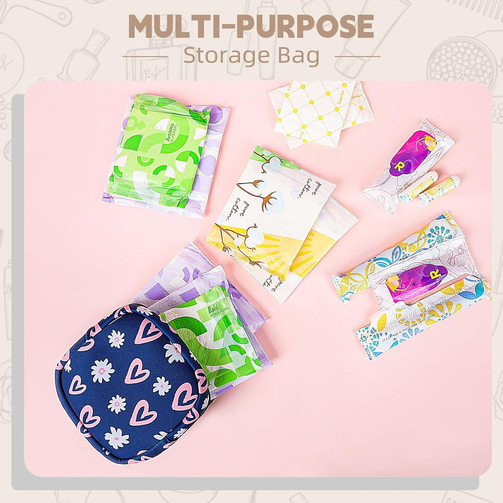 Period Bag for Teen Girls, Neoprene Cute Sanitary Napkin Storage Bag, Menstrual Pad Pouch Tampon Holder (Hearts)