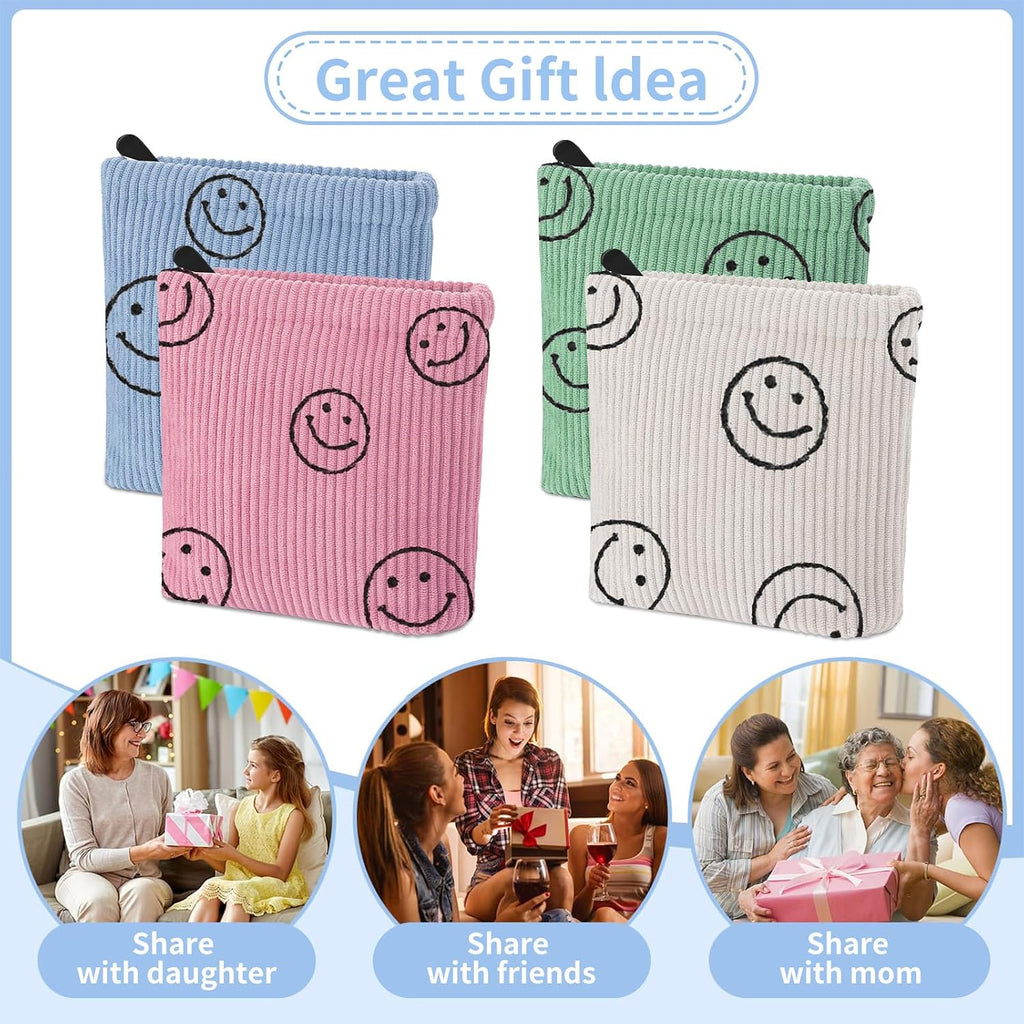 2 PCS Corduroy Period Bag for women, Cute Sanitary Napkin Storage Bag Portable Period Pouch with Zipper, Sanitary Pads Bag Tampons Holder for Purse First Period