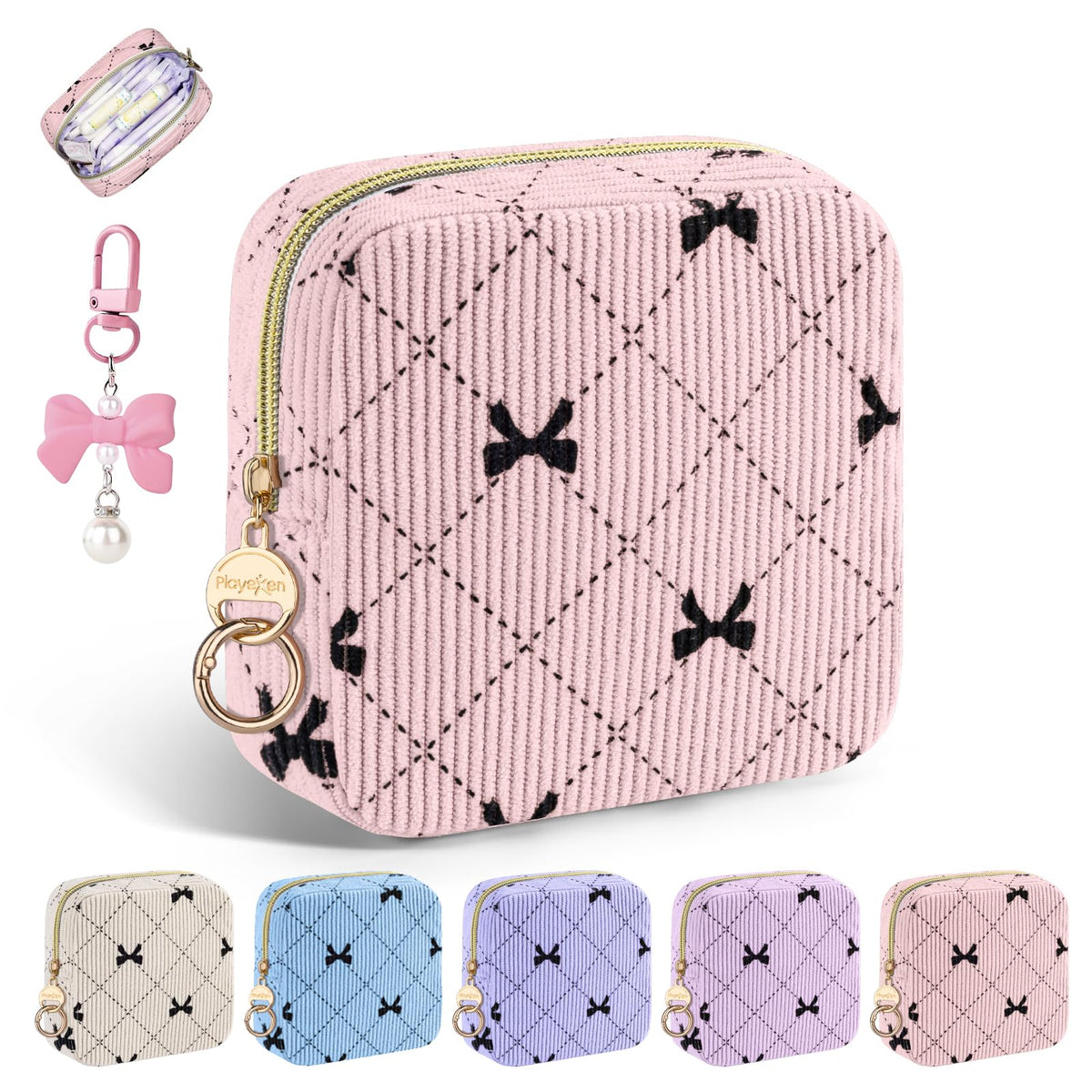 Period Bag for Teen Girls, Corduroy Sanitary Napkin Pouch, B-Beige