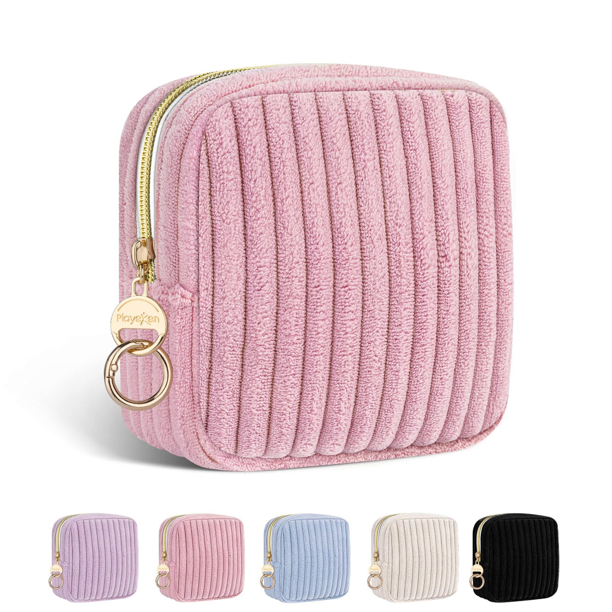 Period Bag for Teen Girls, Corduroy Sanitary Napkin Pouch, B-DPink