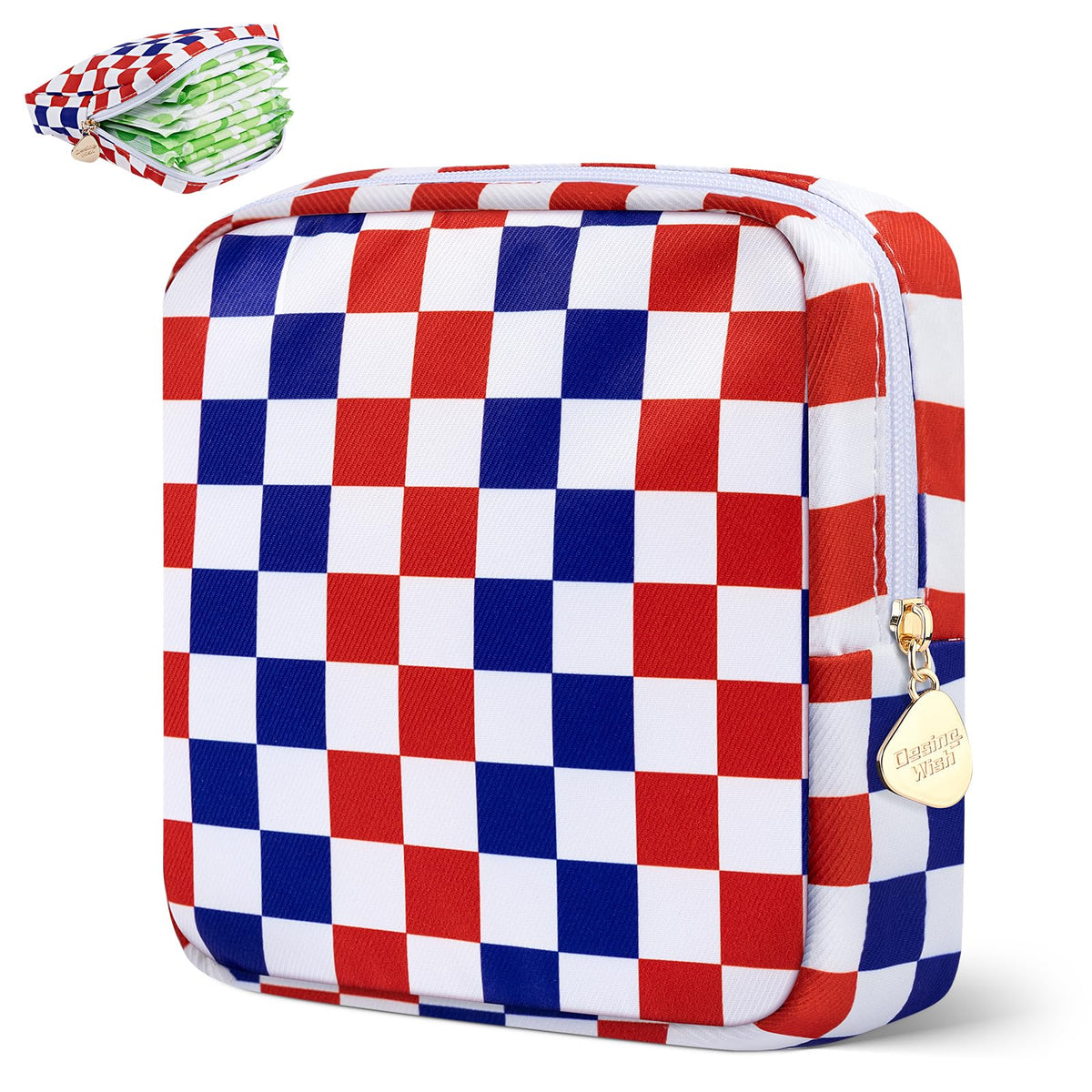 Period Bag Pouch Soft Cloth Sanitary Napkin Storage Bag Portable Menstrual Pad Pouches Tampon Holder for Purse First Period Kit for Girls 9-12 (Blue-White Check)