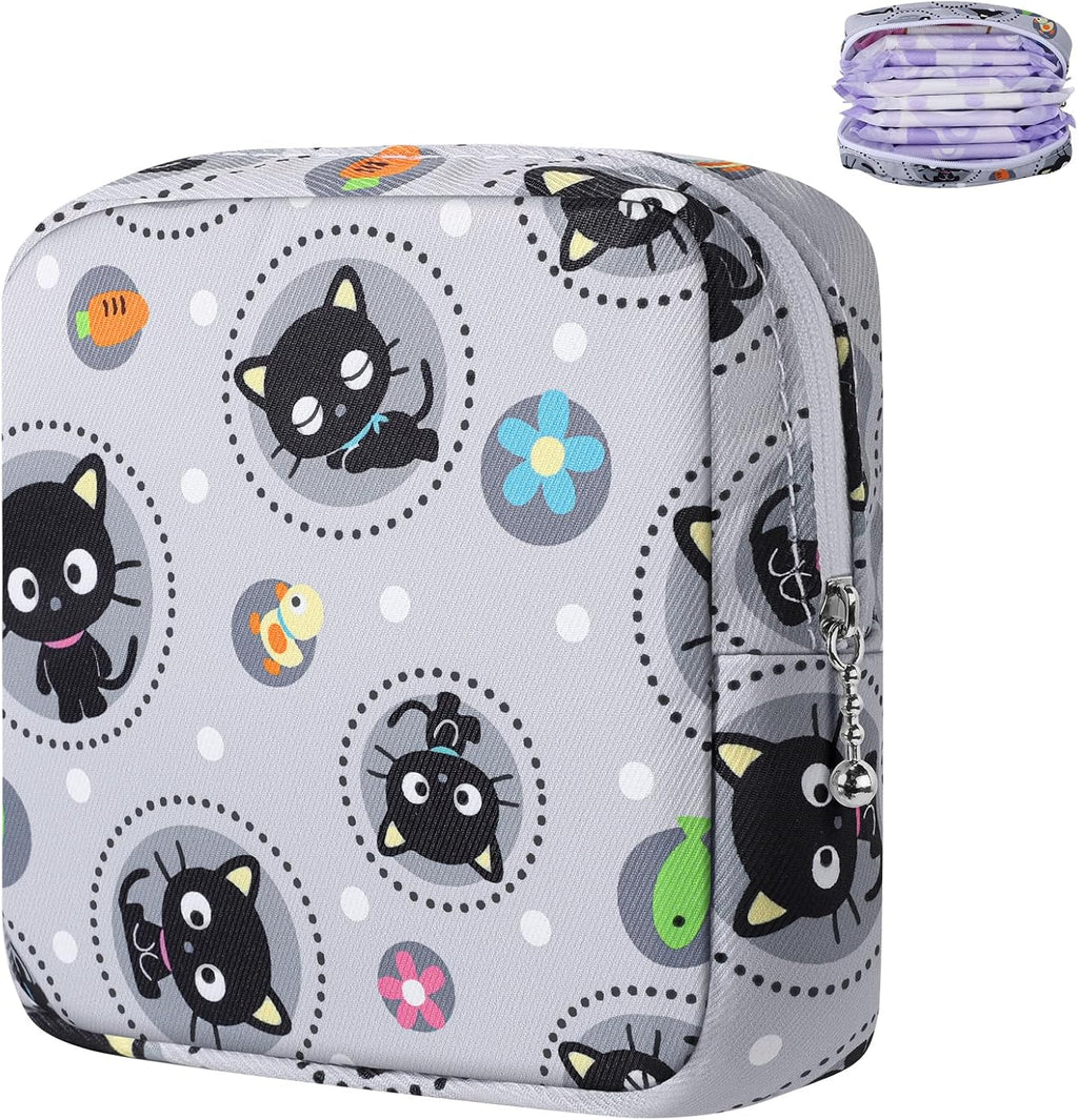 Likesing Tampon Holder for Purse, Canvas Period Bag Pouch-Gray Cat