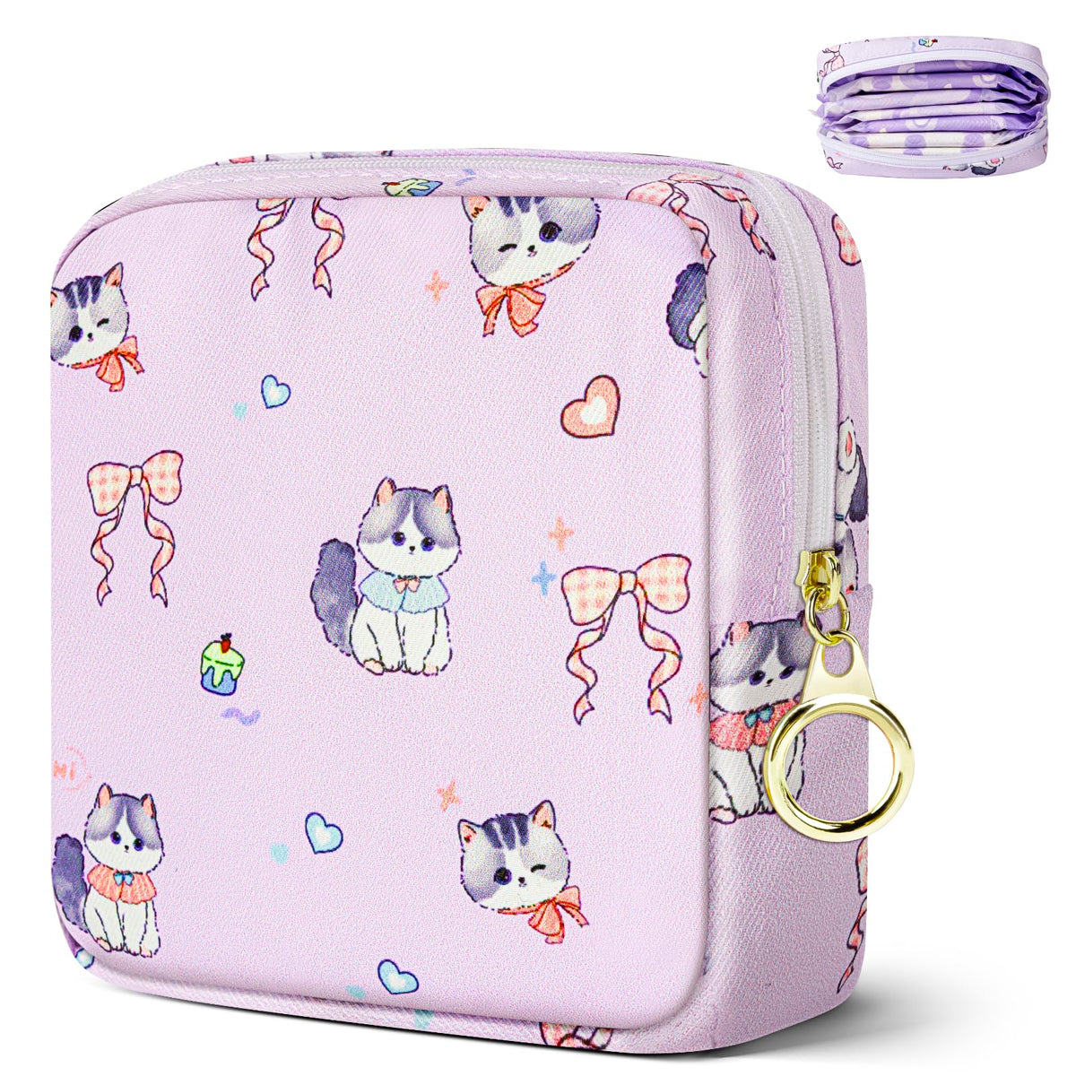 Likesing Tampon Holder for Purse, Canvas Period Bag Pouch-Gray Cat