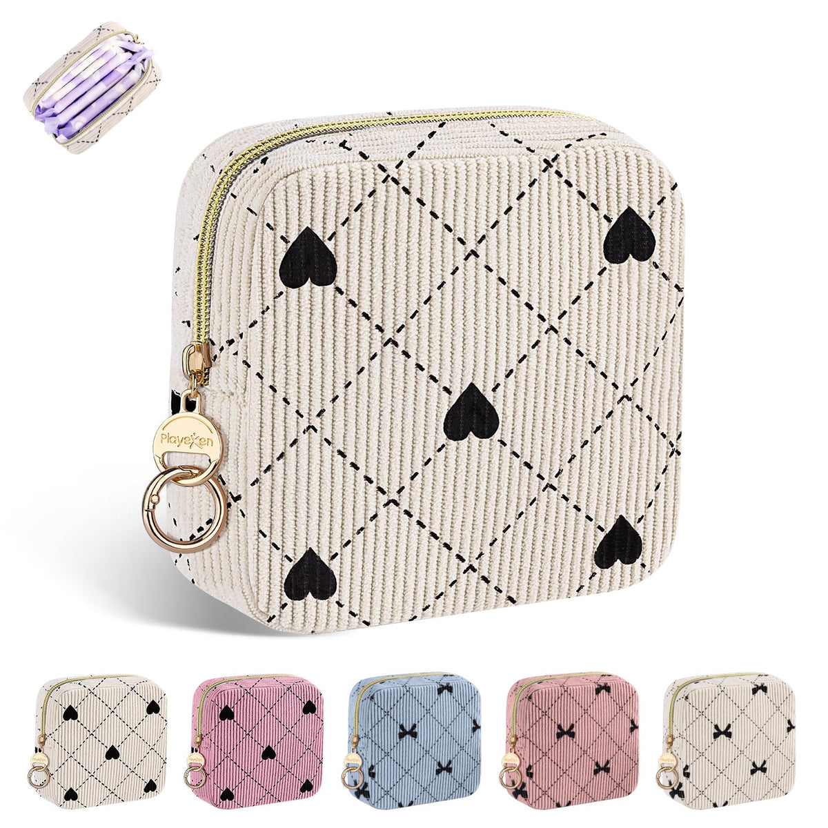 Period Bag for Teen Girls, Corduroy Sanitary Napkin Pouch, B-DPink