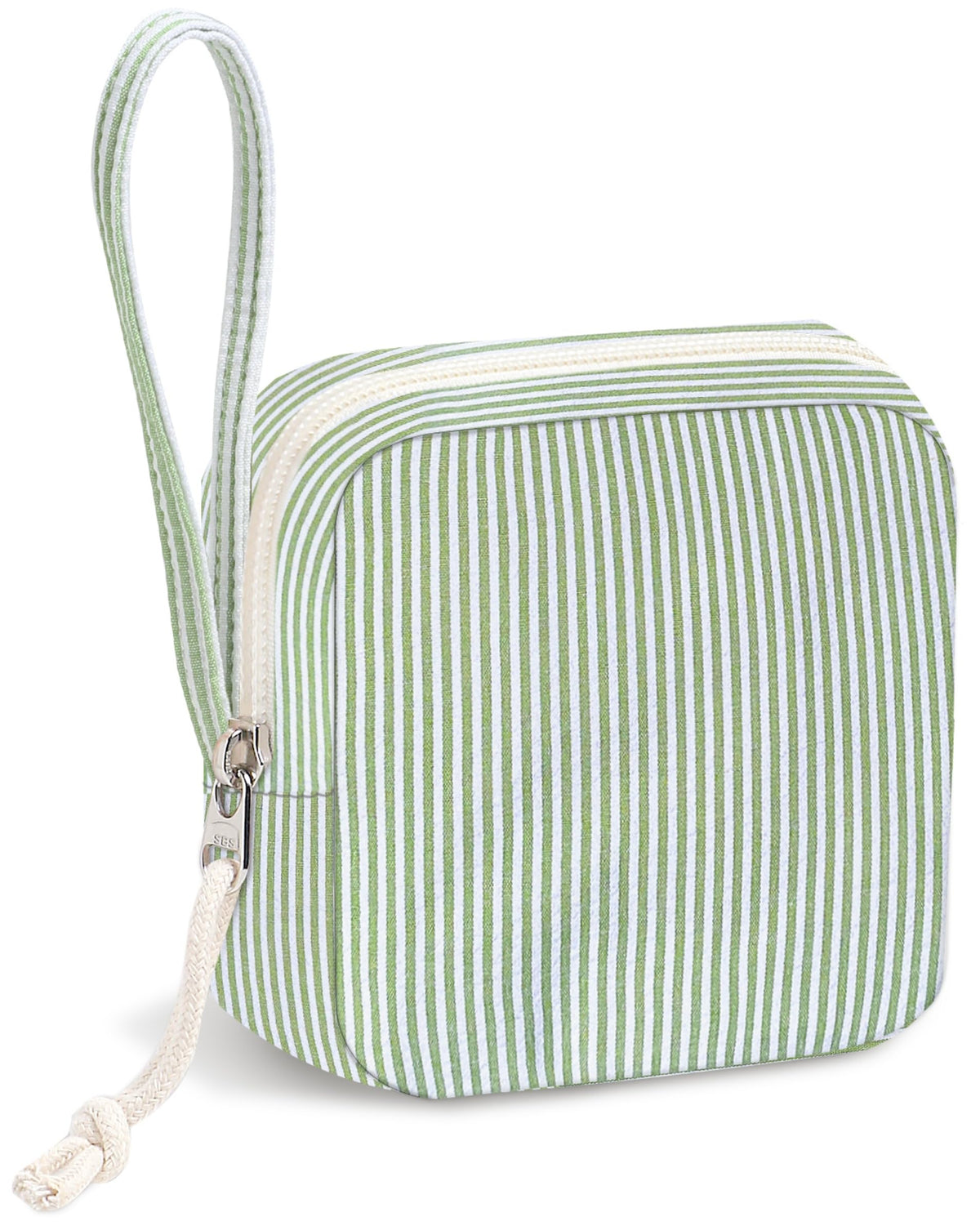 Corduroy Period Pouch for Women, Cute Sanitary Pad Pouch with Zipper, Portable Tampon Holder for Purse, Sanitary Napkin Storage Bag for Travel (Stripes Brown White)