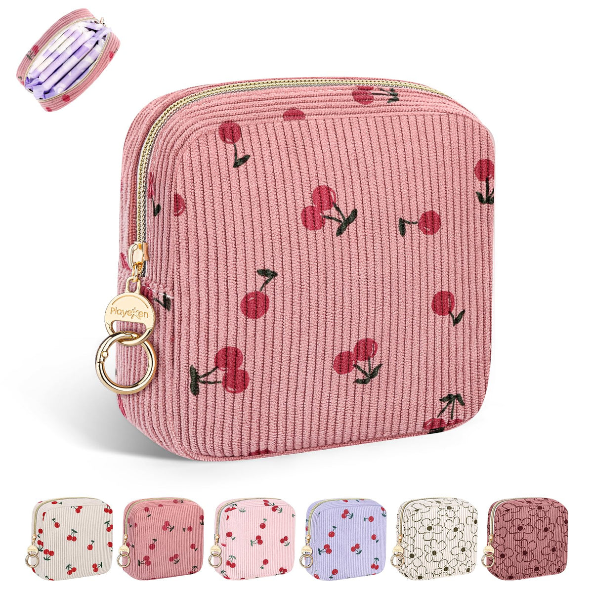 Period Bag for Teen Girls, Corduroy Sanitary Napkin Pouch, B-DPink