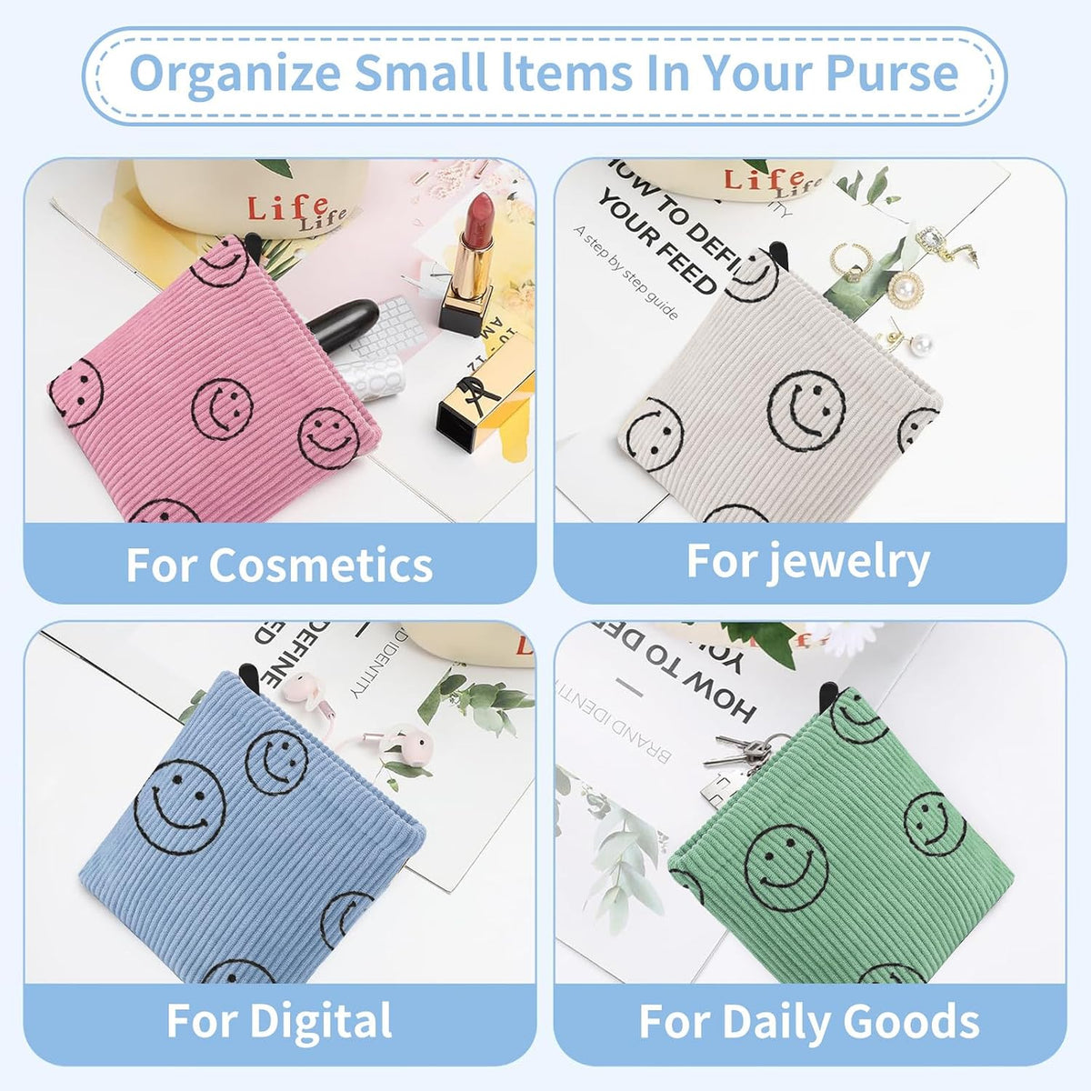 2 PCS Corduroy Period Bag for women, Cute Sanitary Napkin Storage Bag Portable Period Pouch with Zipper, Sanitary Pads Bag Tampons Holder for Purse First Period
