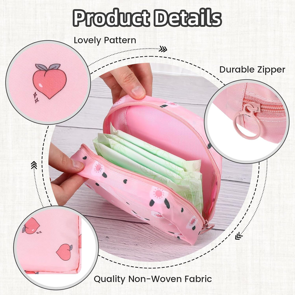 4 PCS Sanitary Napkin Storage Bag, Menstrual Pad Zipper Period Pouch Portable Period Bag Panty Liners, Pad Pouch with Zipper for Women Ladies Daily Use Purse Travel(4 Patterns)