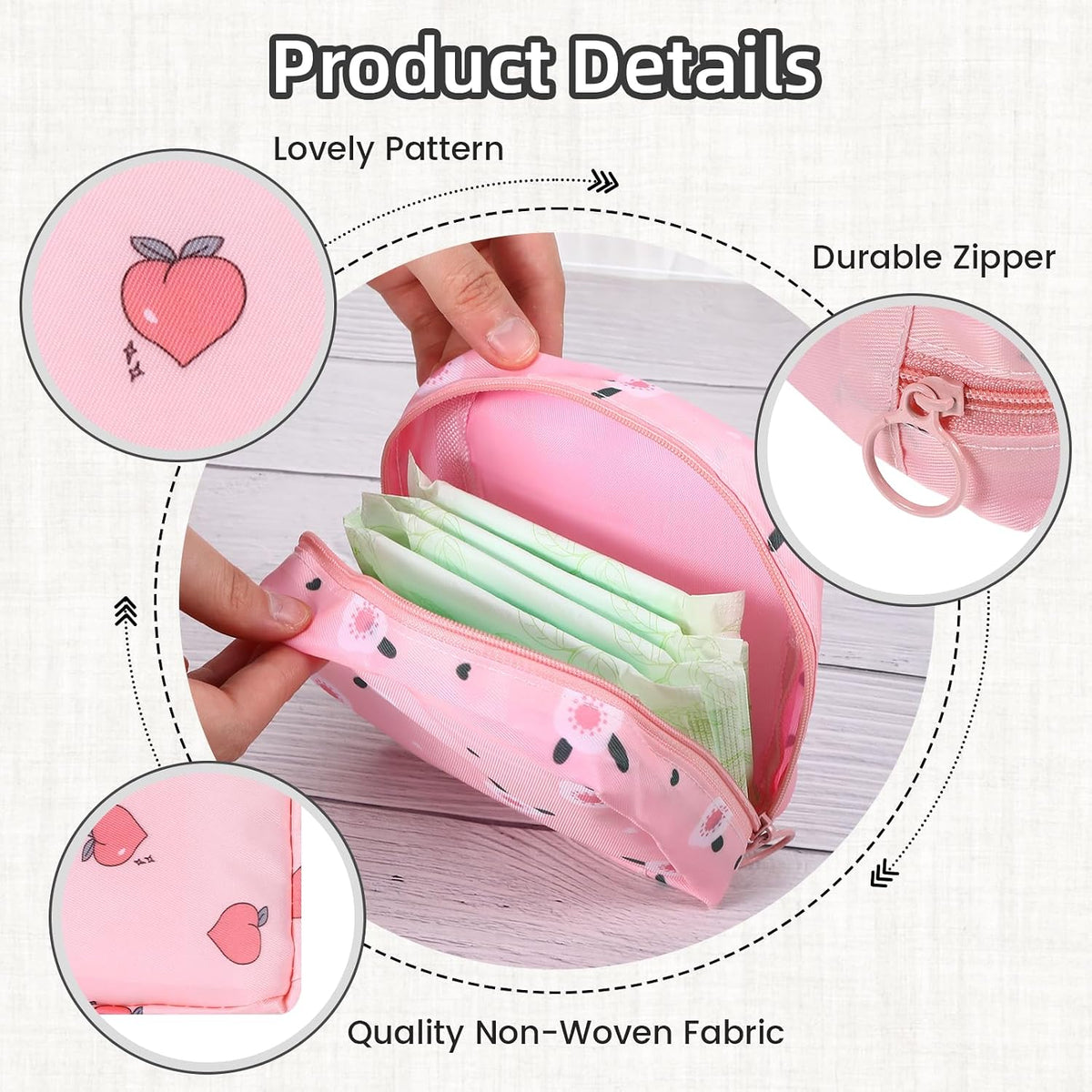 4 PCS Sanitary Napkin Storage Bag, Menstrual Pad Zipper Period Pouch Portable Period Bag Panty Liners, Pad Pouch with Zipper for Women Ladies Daily Use Purse Travel(4 Patterns)