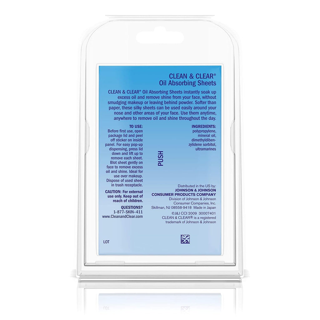 Clean & Clear Oil Absorbing Facial Sheets, Portable Blotting Papers for Face and Nose, Blotting Sheets for Oily Skin to Instantly Remove Excess Oil and Shine, Absorbing Blotting Papers, 50 ct