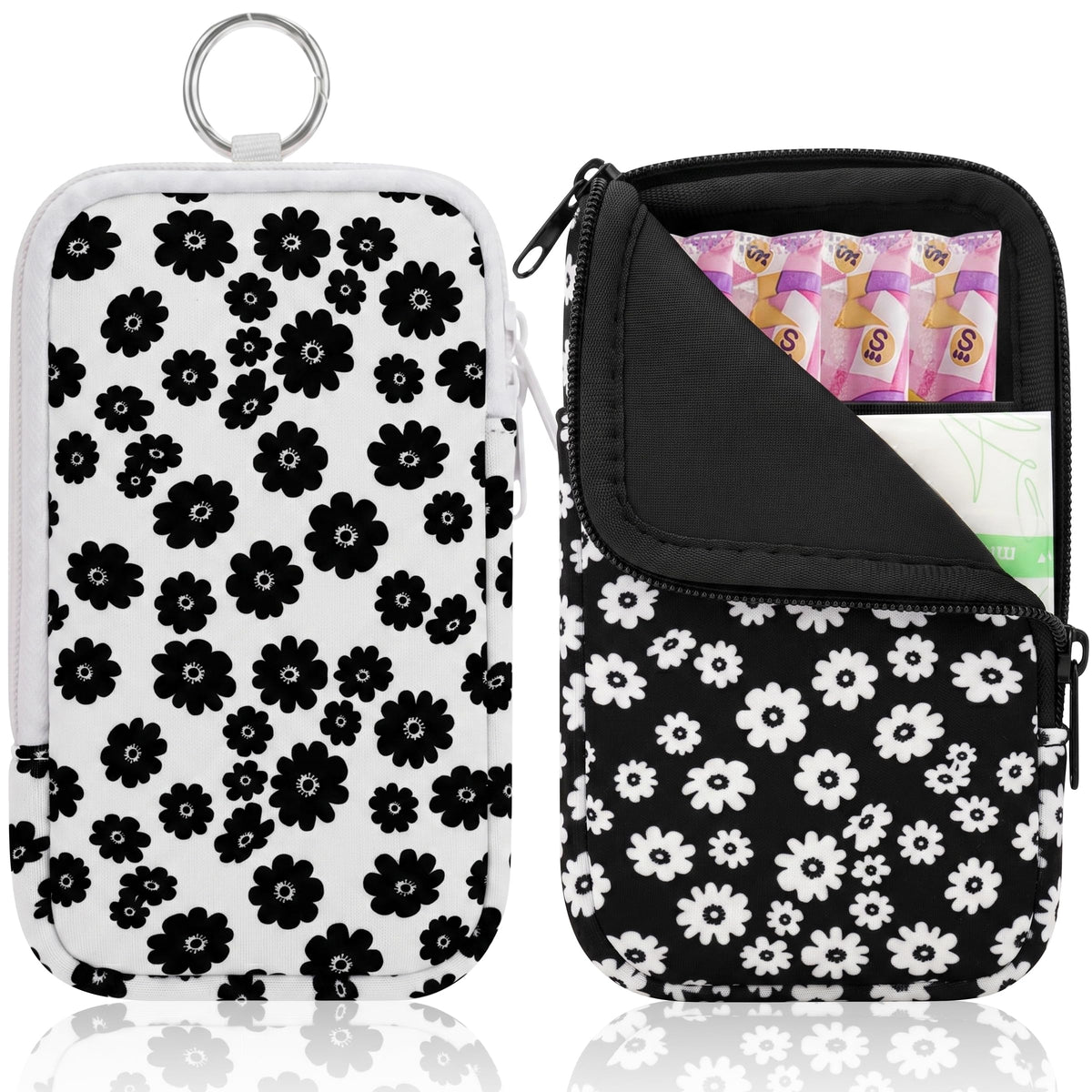 KJQJLY 2 Pack Portable Tampon Organizer Bag Tampon Holder & Storage Case with Zipper for Travel, Discreet Period Bag for Purse, Waterproof Feminine Products Pouch for Women (Checkered)