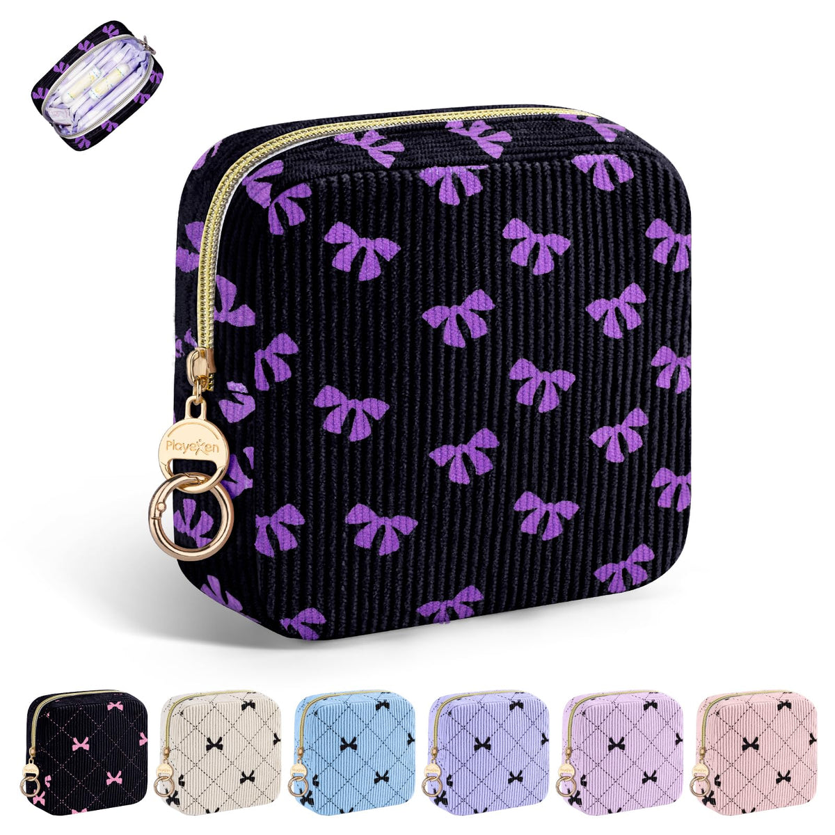 Period Bag for Teen Girls, Corduroy Sanitary Napkin Pouch, B-DPink
