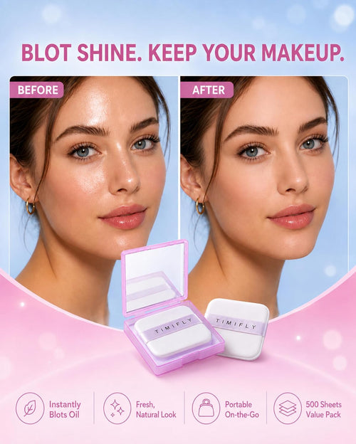 500PCS Oil blotting sheets for face,Papers with Mirror & Puff, Lavender