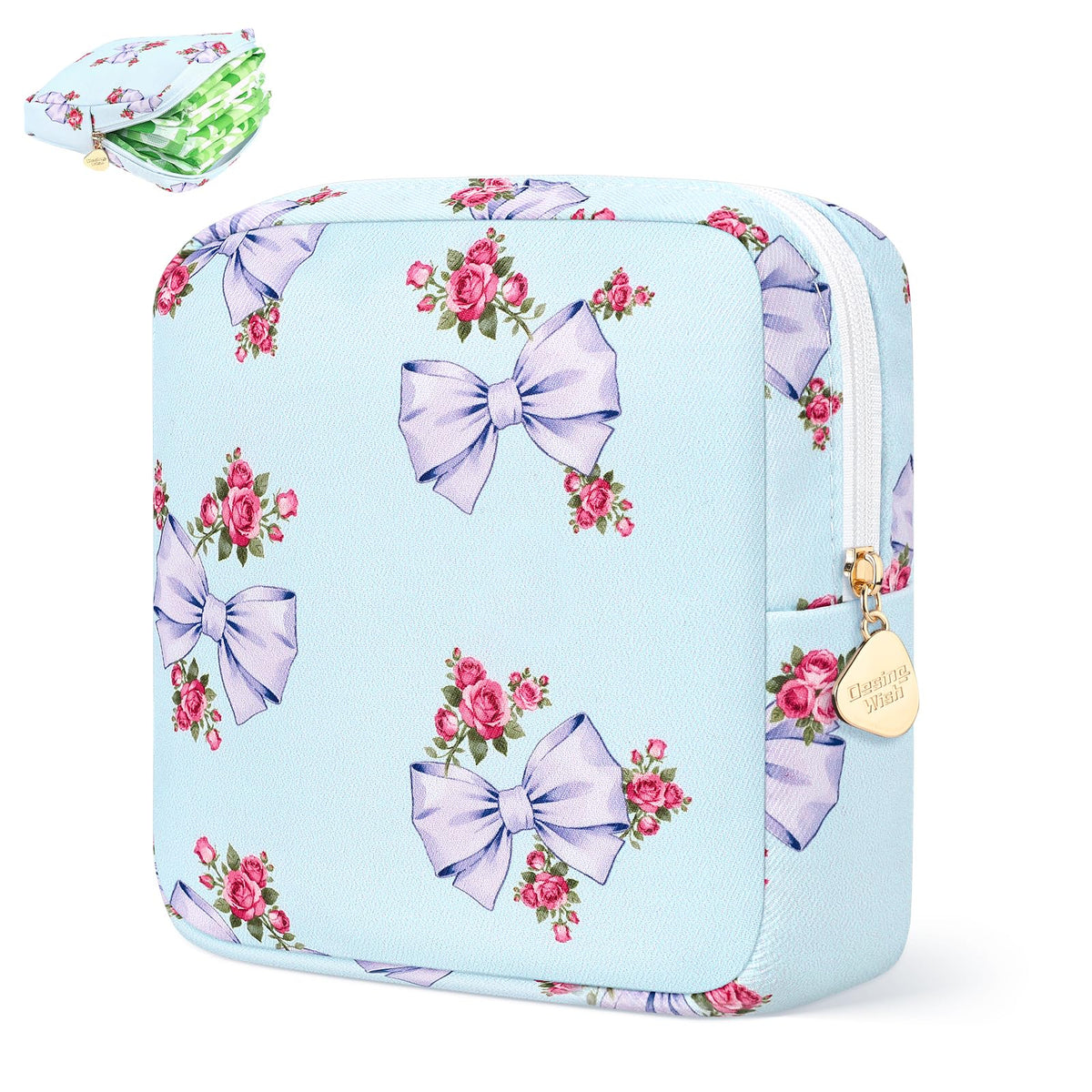 Period Bag Pouch Soft Cloth Sanitary Napkin Storage Bag Portable Menstrual Pad Pouches Tampon Holder for Purse First Period Kit for Girls 9-12 (Blue-White Check)