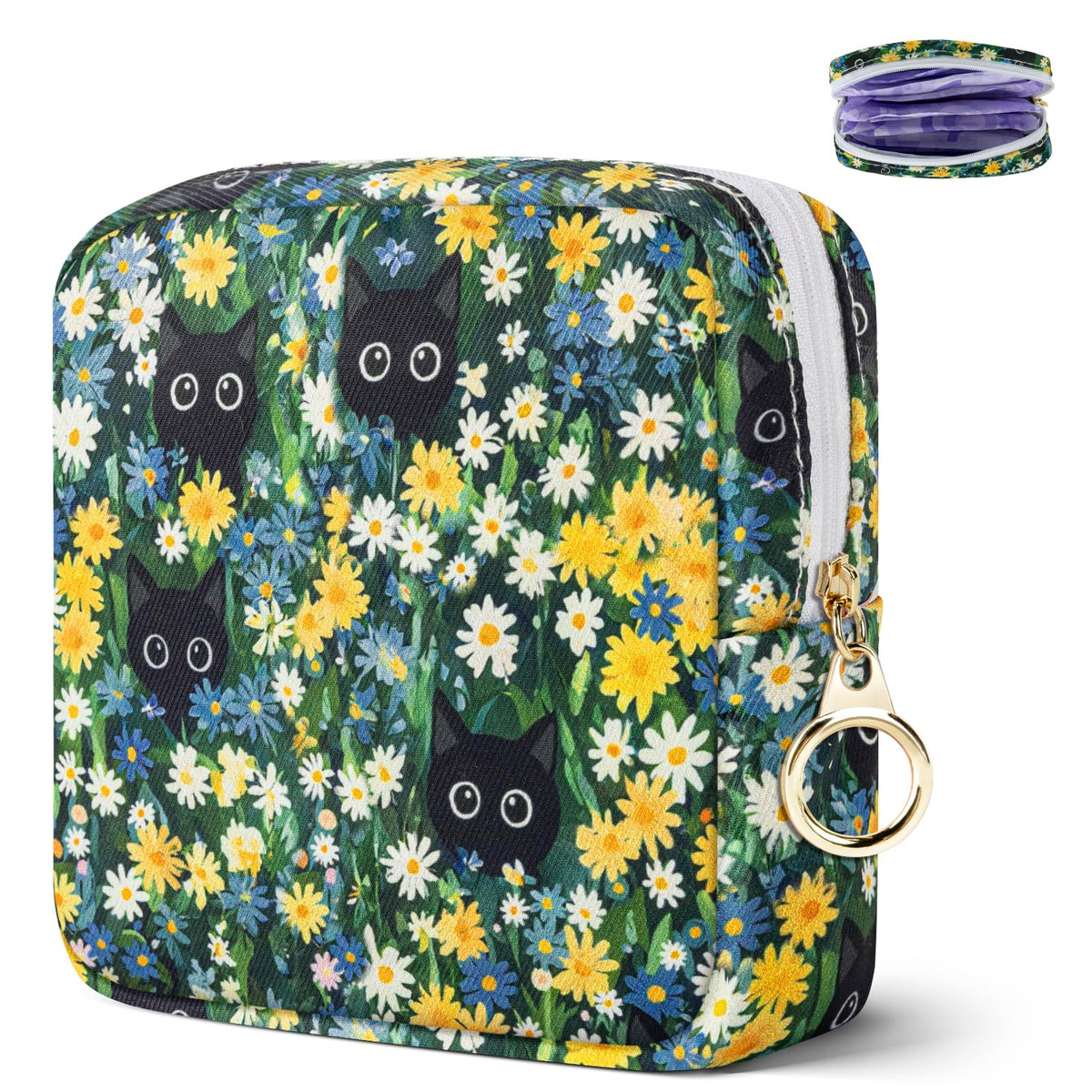 Likesing Tampon Holder for Purse, Canvas Period Bag Pouch-Gray Cat
