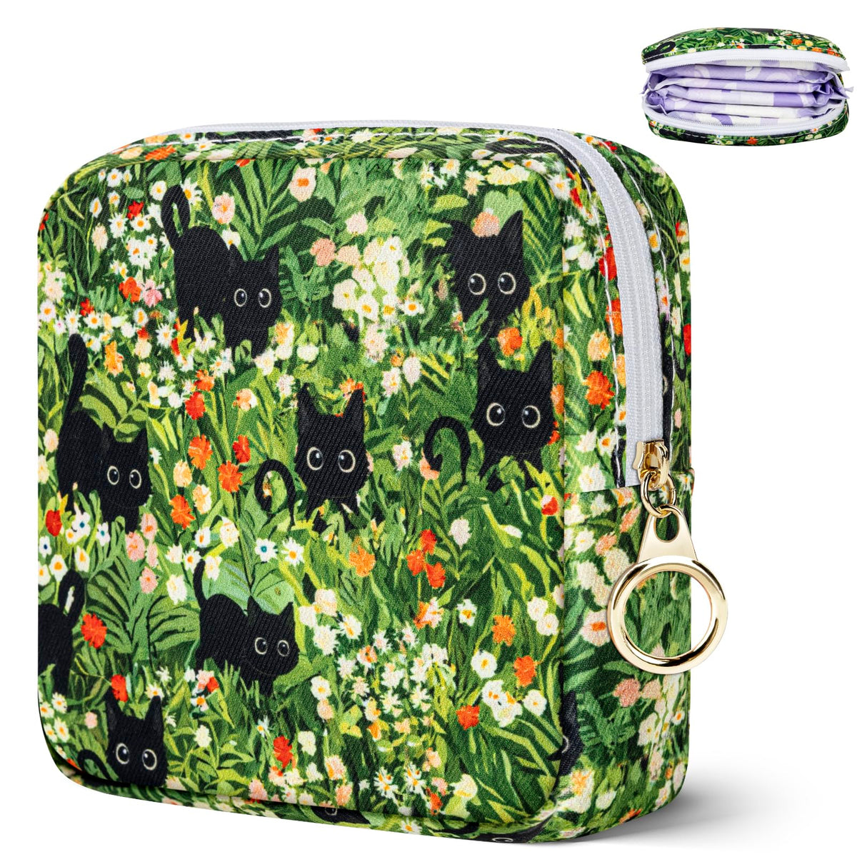 Likesing Tampon Holder for Purse, Canvas Period Bag Pouch-Gray Cat