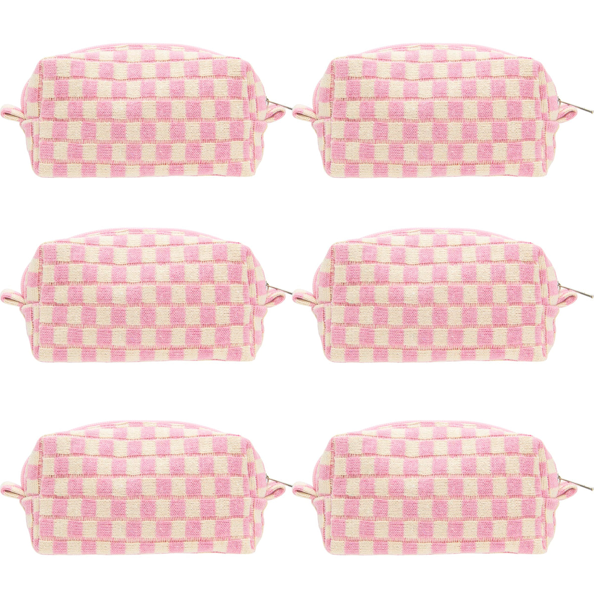 PAZIMIIK Checkered Makeup Bag for Purse Portable Zipper Make Up Pouch Small Cosmetic Case for Travel Accessories (Hotpink)