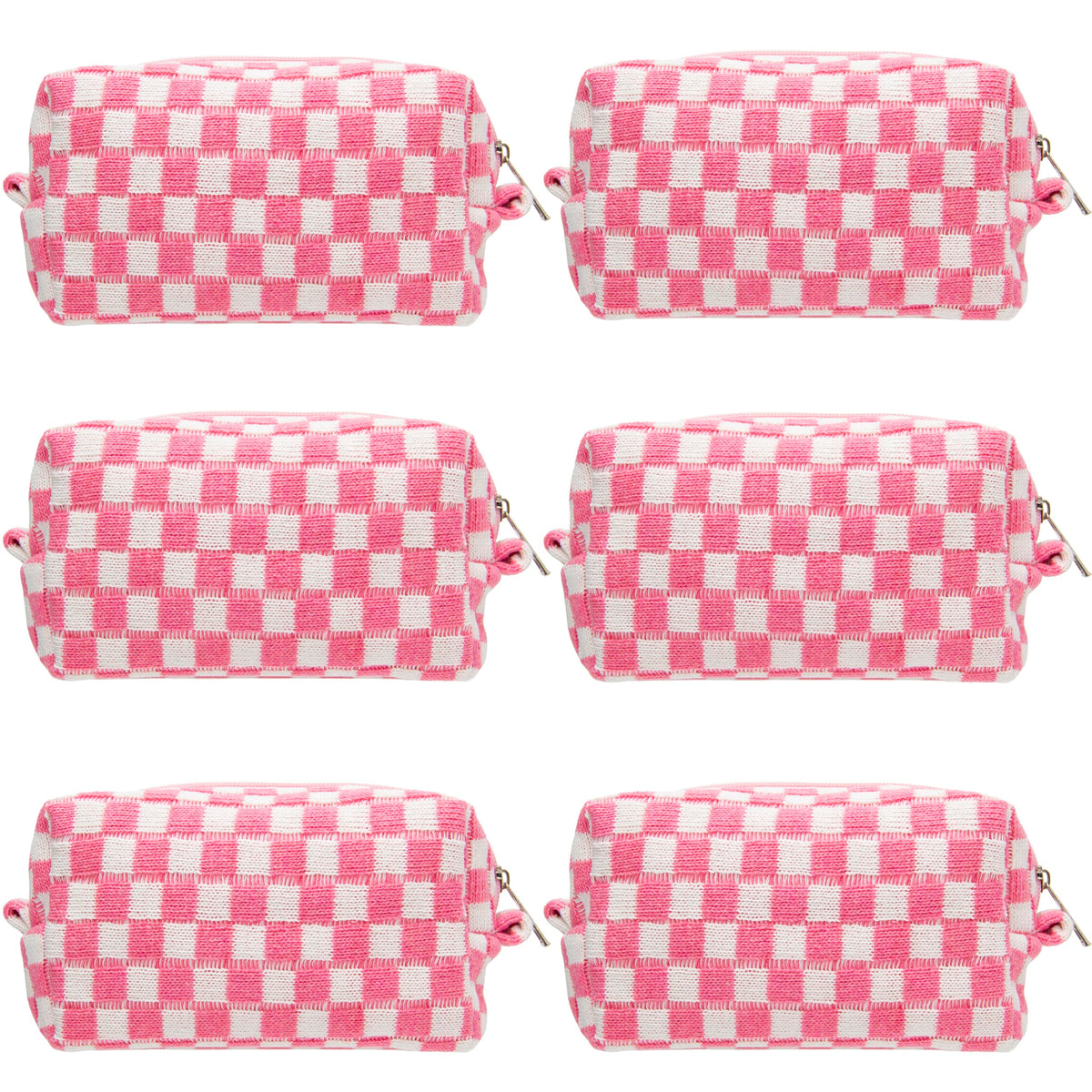PAZIMIIK Checkered Makeup Bag for Purse Portable Zipper Make Up Pouch Small Cosmetic Case for Travel Accessories (Hotpink)