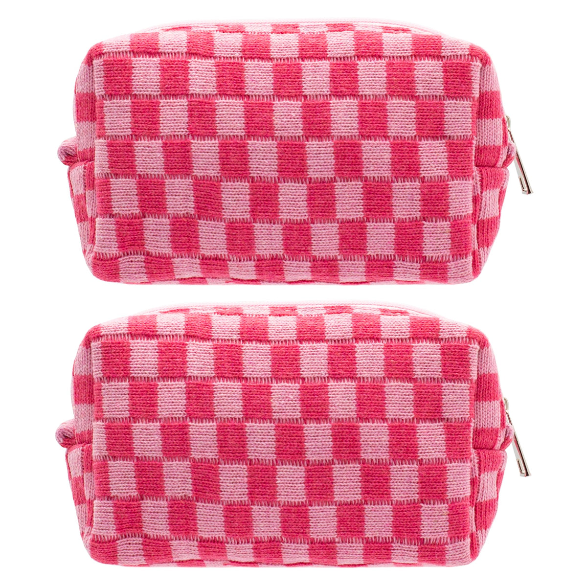 PAZIMIIK Checkered Makeup Bag for Purse Portable Zipper Make Up Pouch Small Cosmetic Case for Travel Accessories (Hotpink)