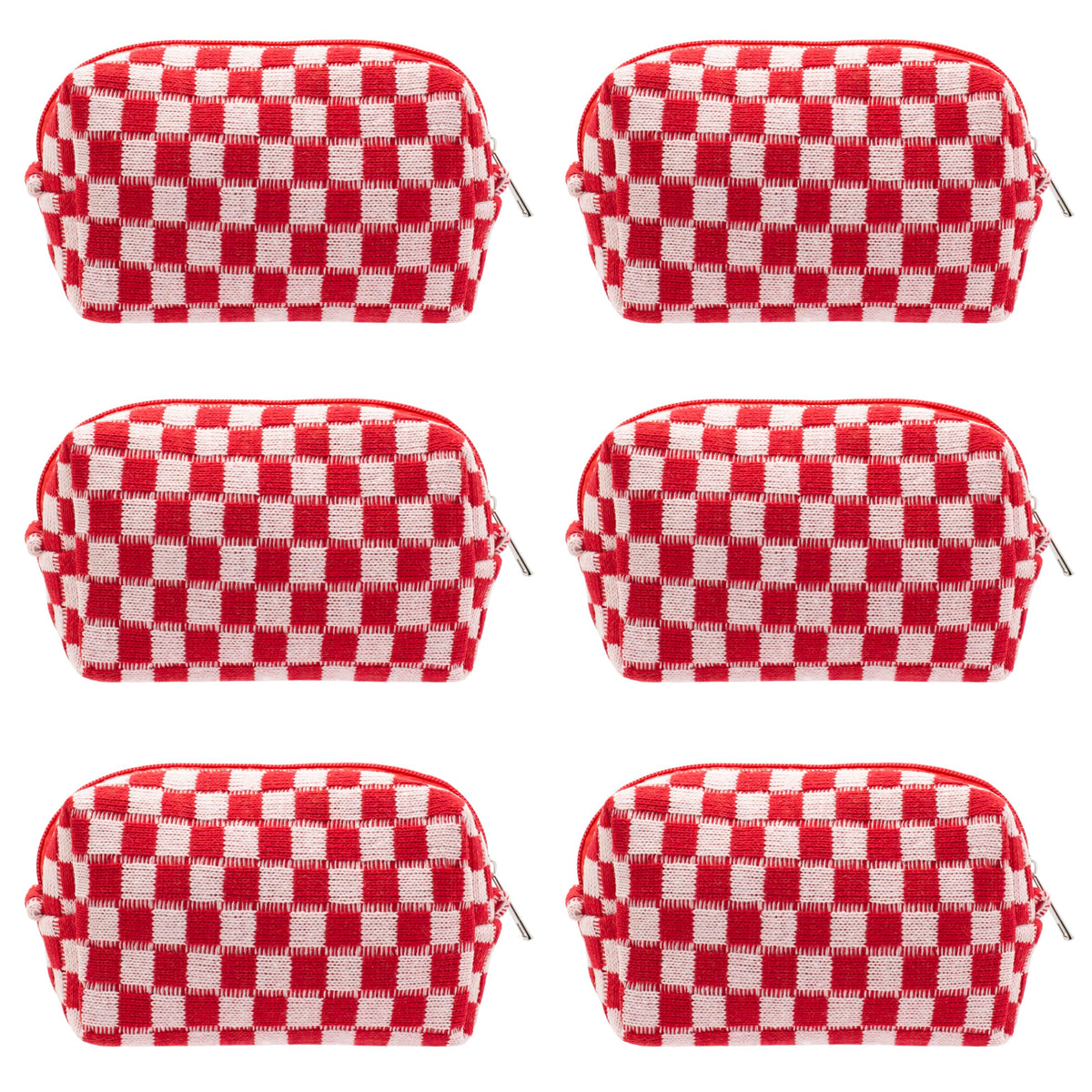 PAZIMIIK Checkered Makeup Bag for Purse Portable Zipper Make Up Pouch Small Cosmetic Case for Travel Accessories (Hotpink)