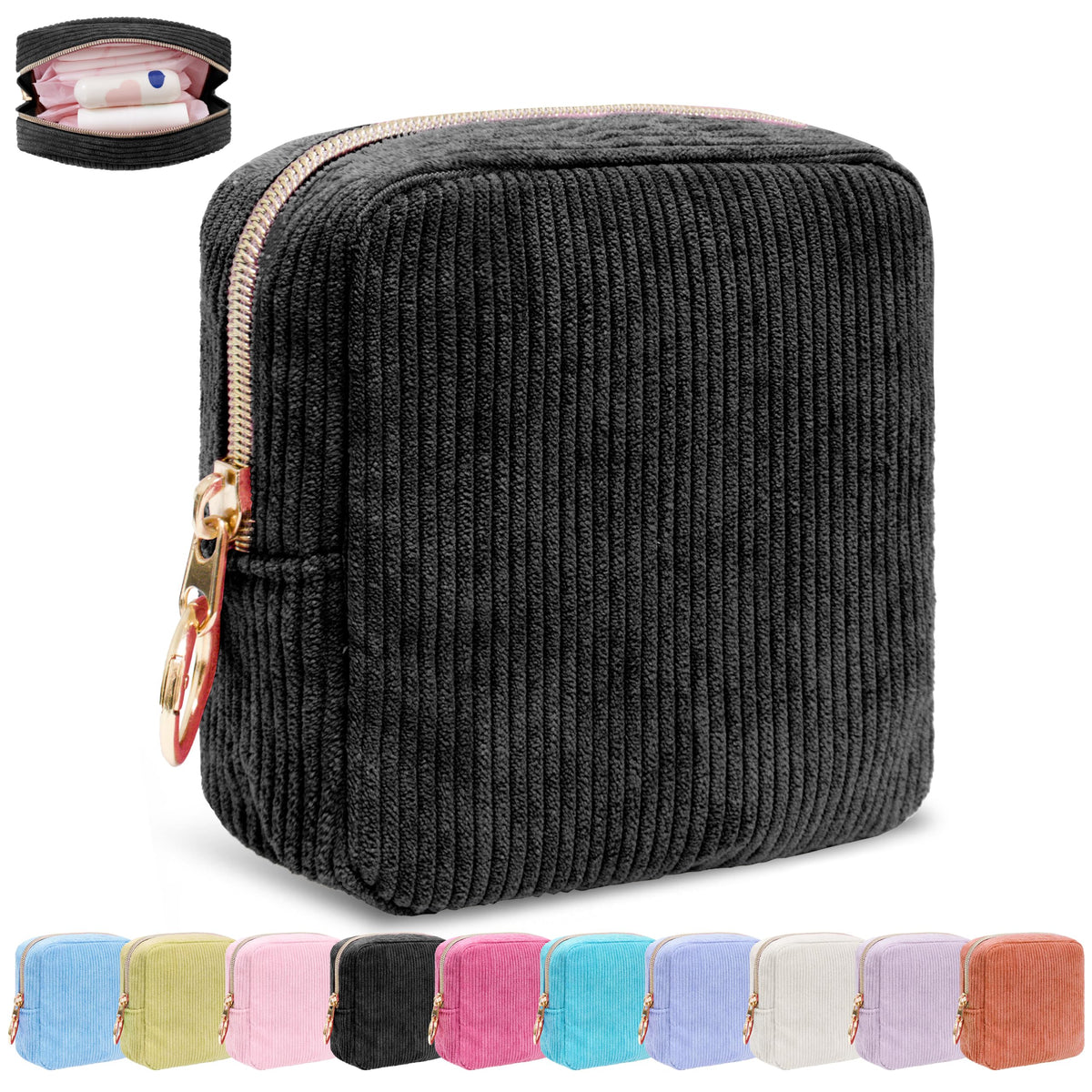 Period Bag for Women, Corduroy Tampon Holder for Purse, Pink