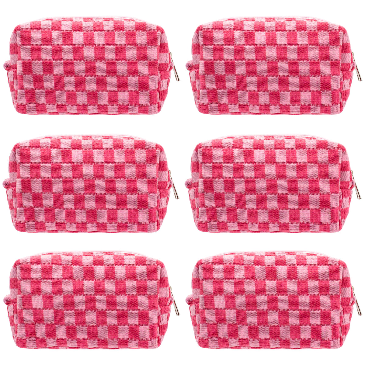 PAZIMIIK Checkered Makeup Bag for Purse Portable Zipper Make Up Pouch Small Cosmetic Case for Travel Accessories (Hotpink)
